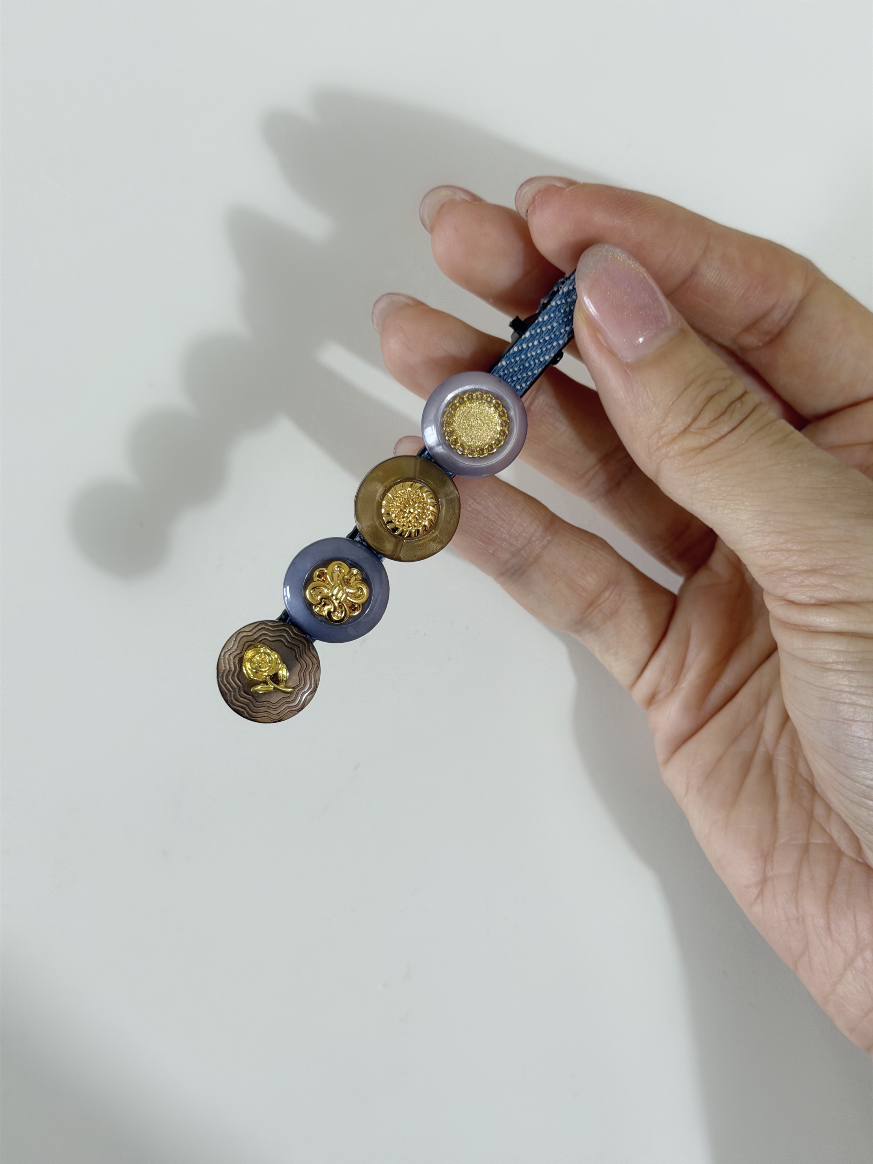 復古鈕扣髮夾/牛仔一字夾 7cm長