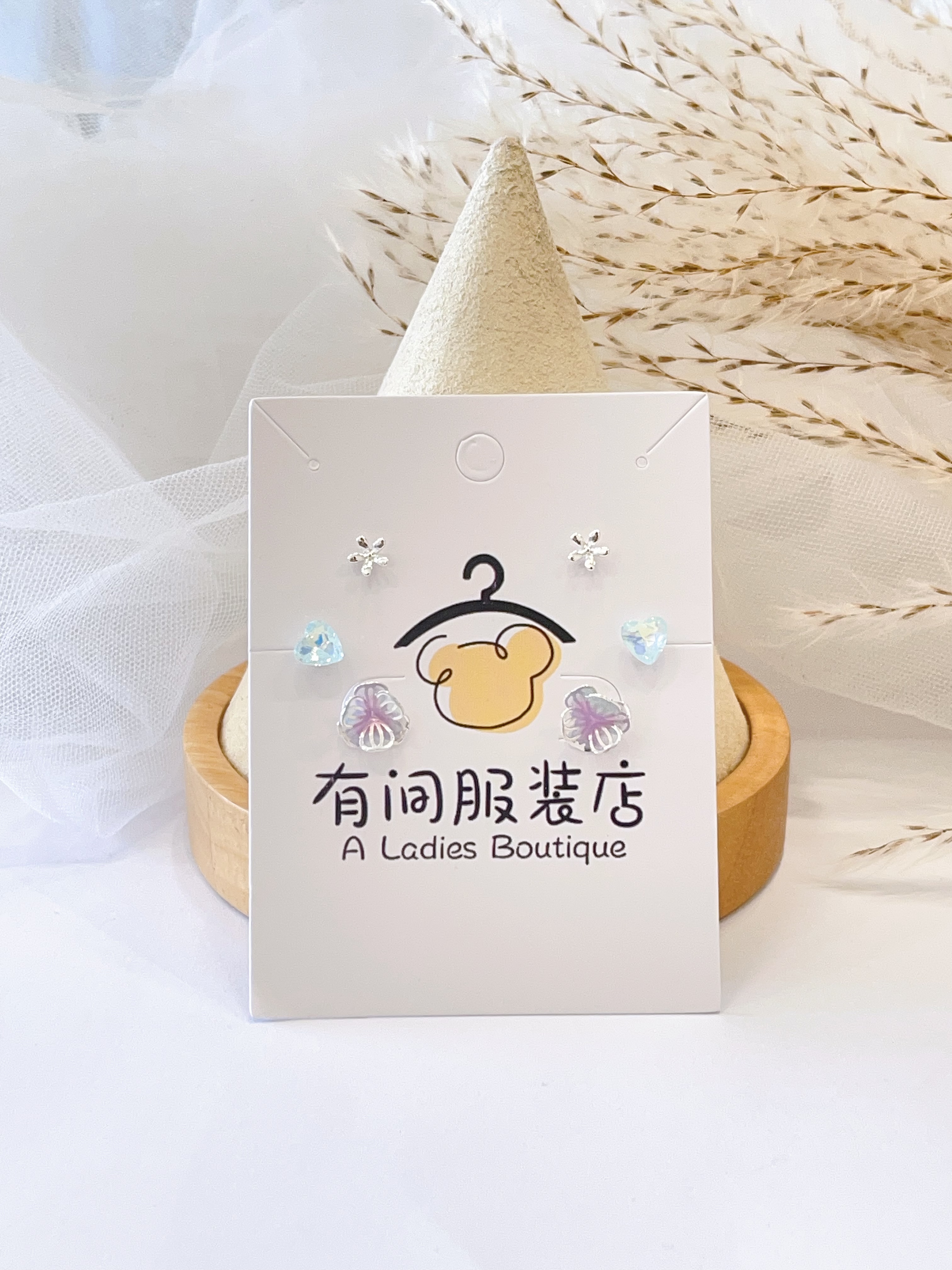 炫彩花朵爱心耳环套装