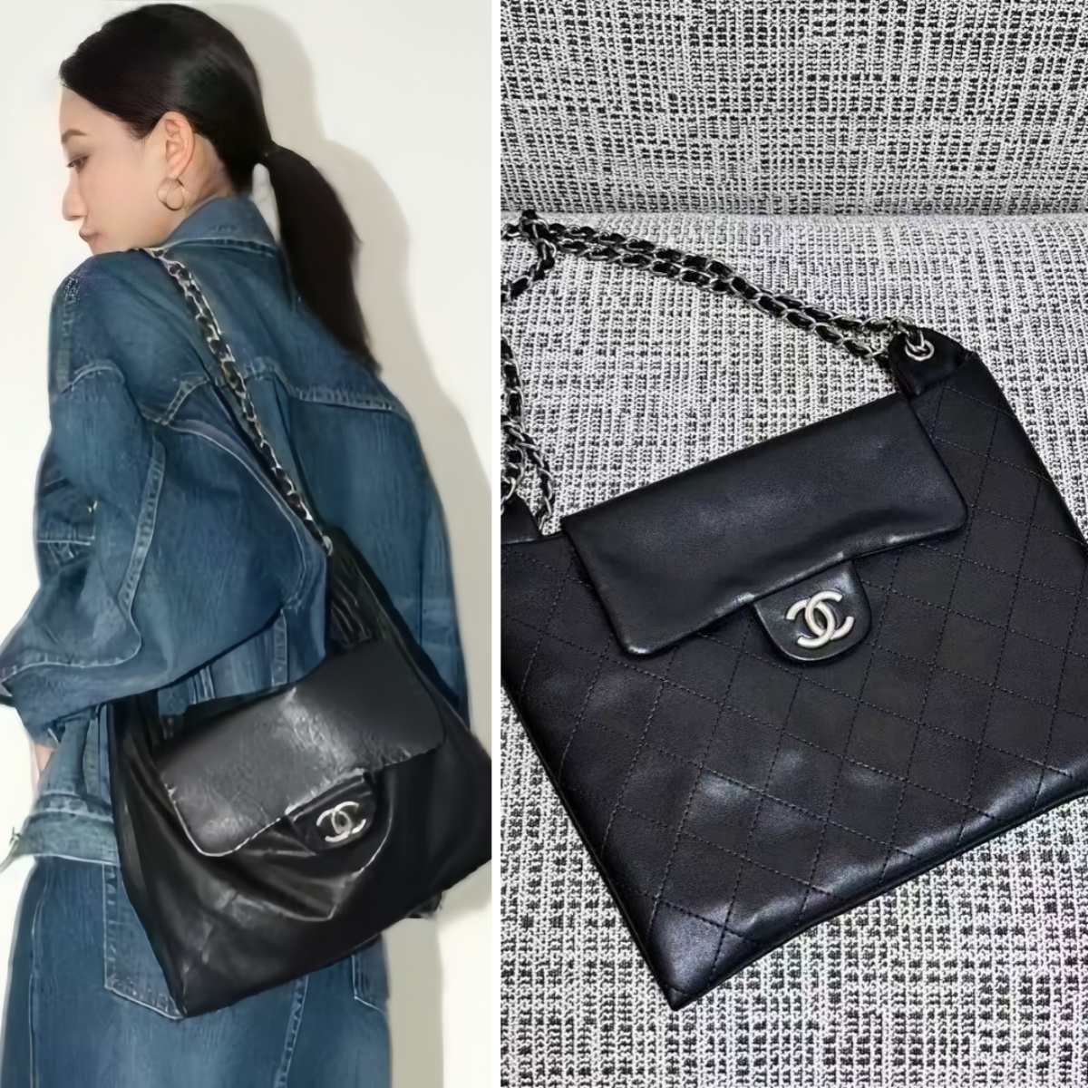 【頂級原單】CHANEL Vintage系列黑銀流浪托特包