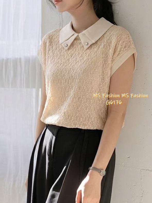 G6176 韓國🇰🇷特色布料珠領top