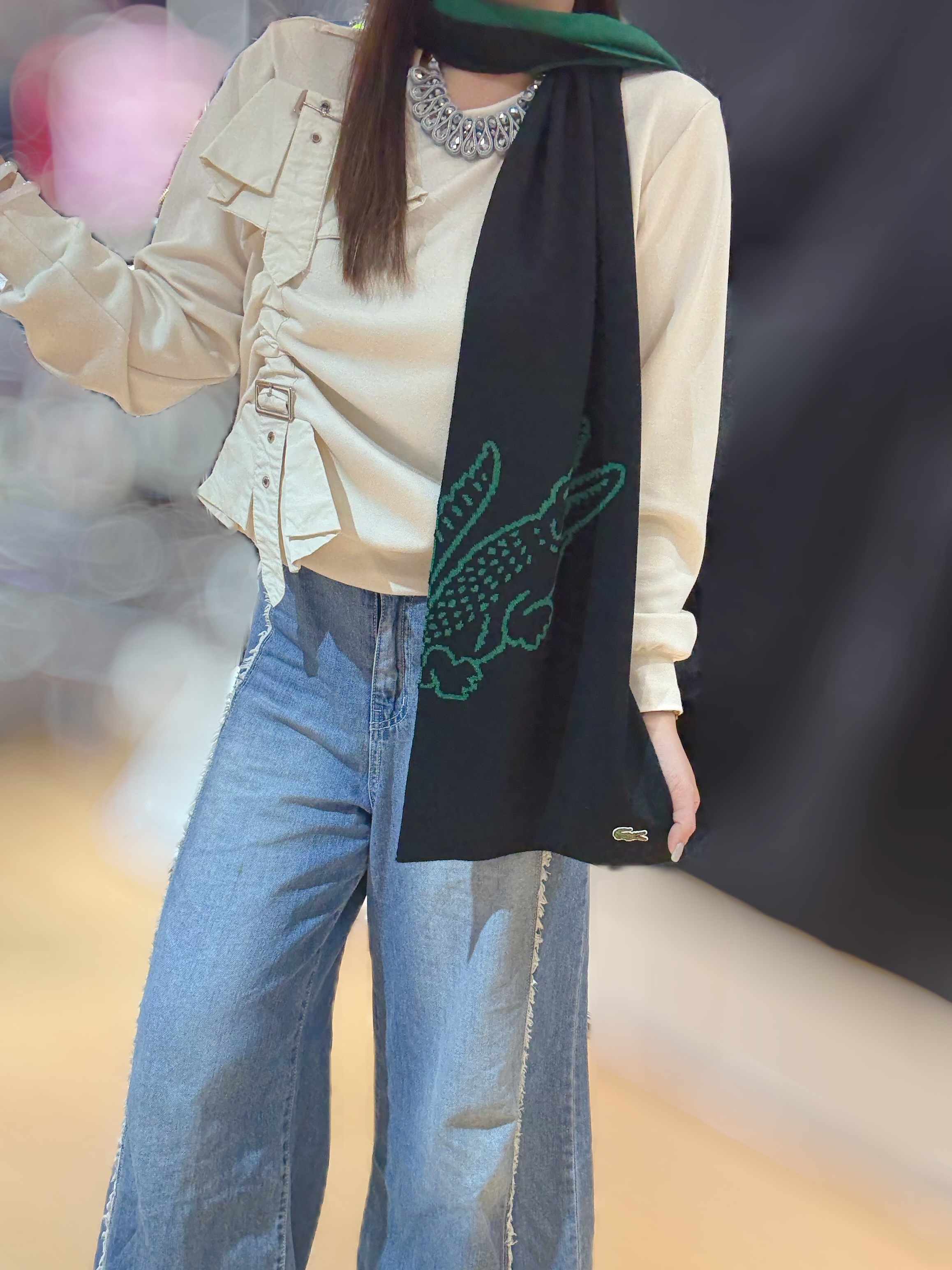 Lacoste scarf green/blk