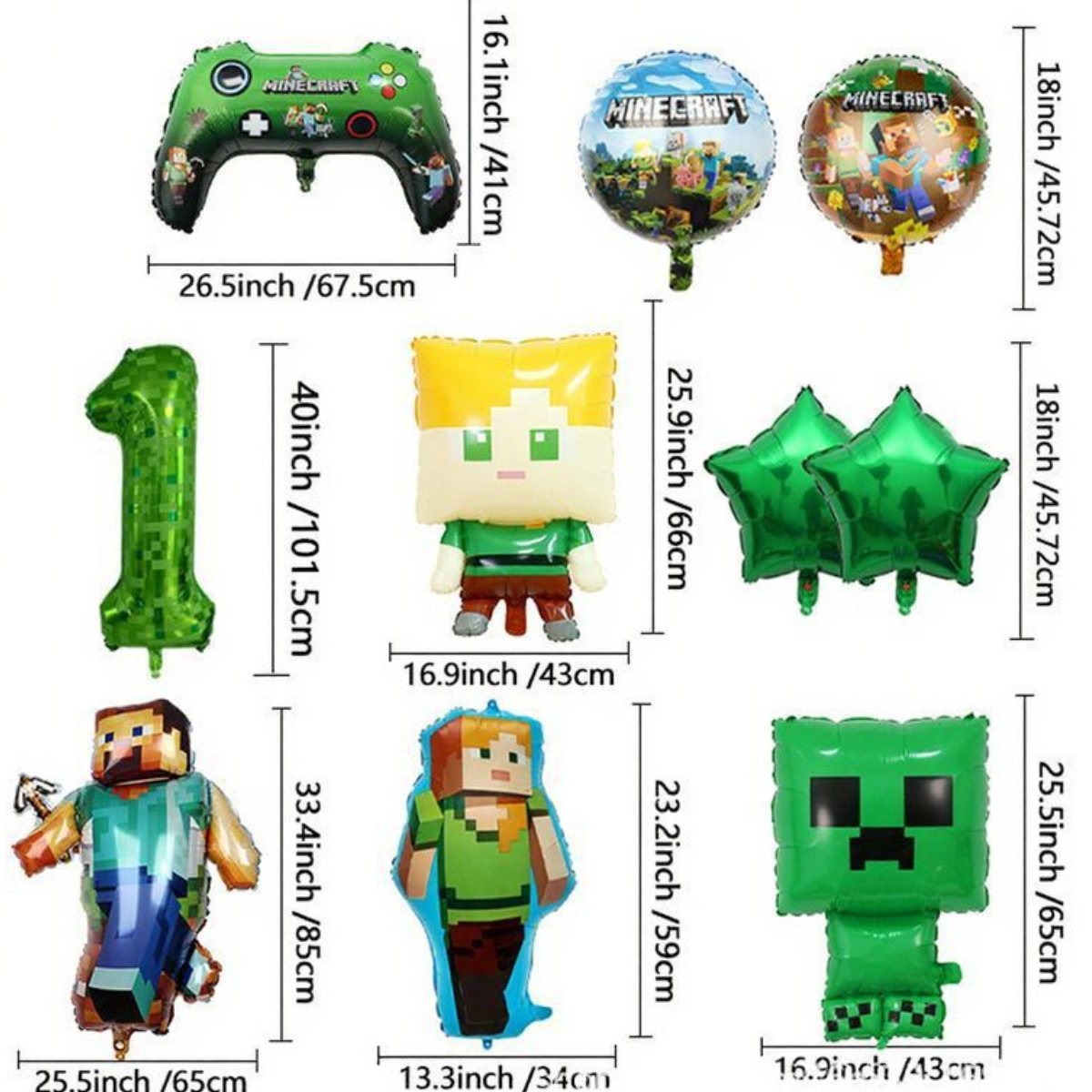 Minecraft 主題生日派對氣球套裝 32吋大數字氣球 派對佈置裝飾 香港現貨