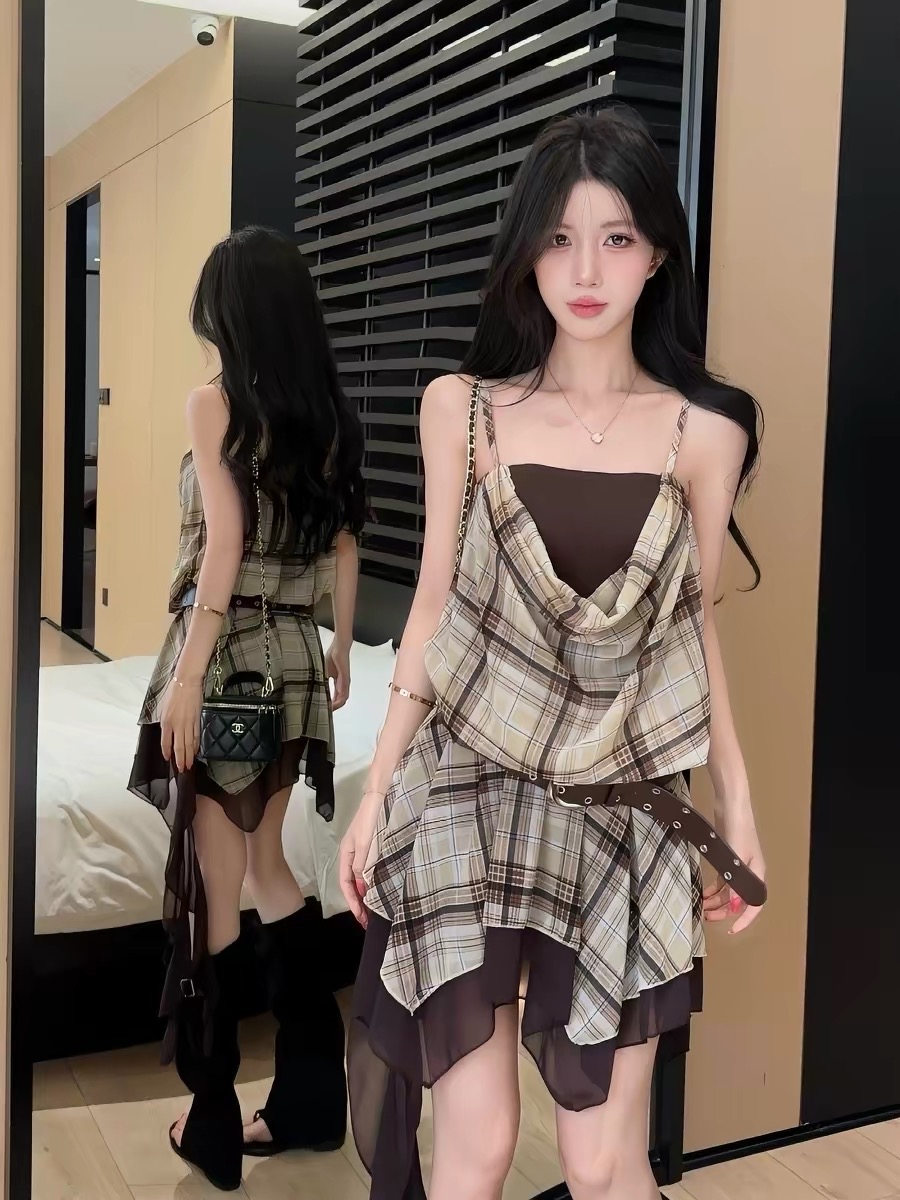 A031144 Sexy Y2K Plaid Spaghetti Strap Mini Dress