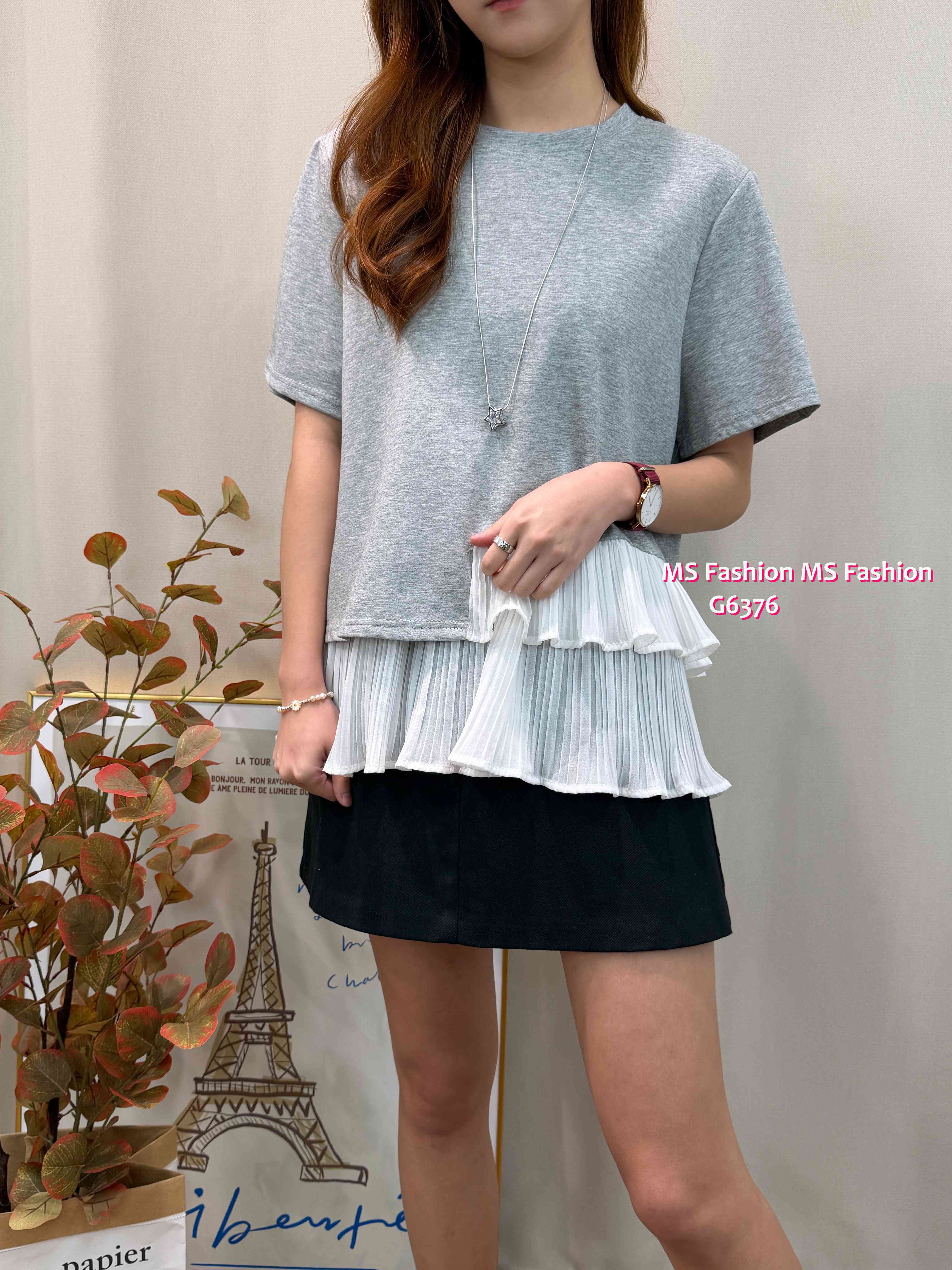 G6376 ruffle腳拼布top