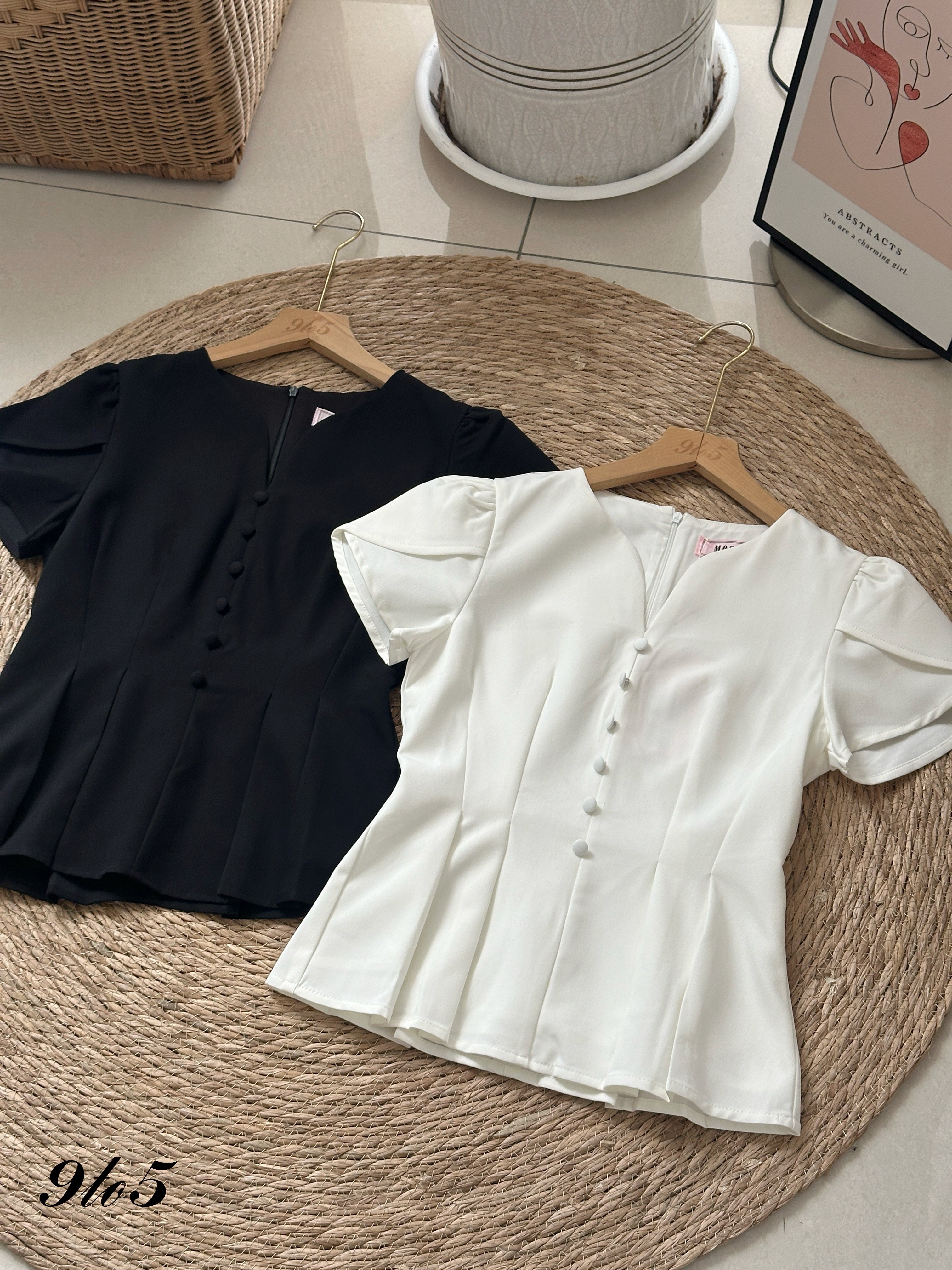 T4133 Puff Sleeve Peplum Top - 3 Colors 