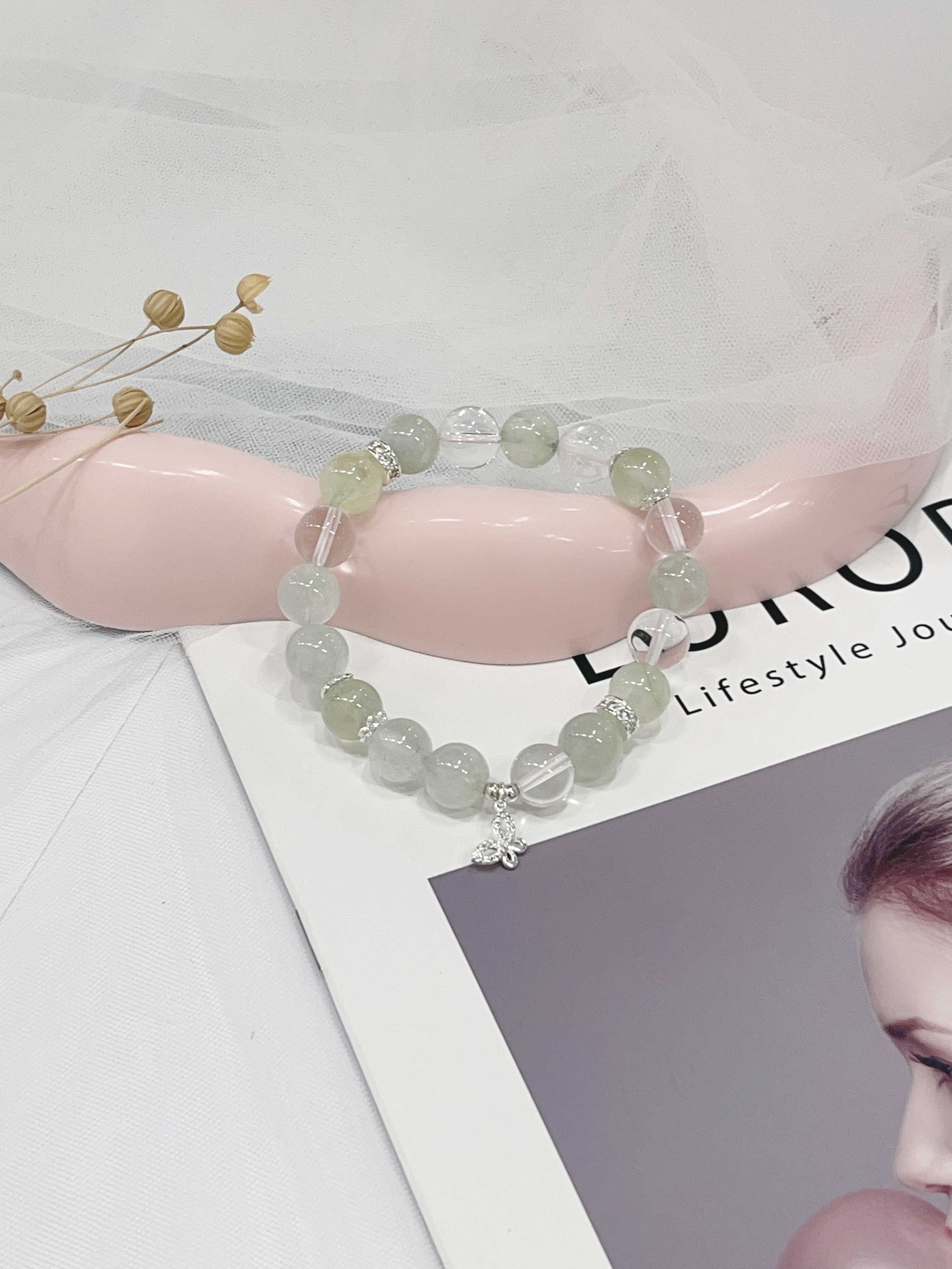 🍃 葡萄石 × 白水晶手串 Prehnite & Clear Quartz | 10mm