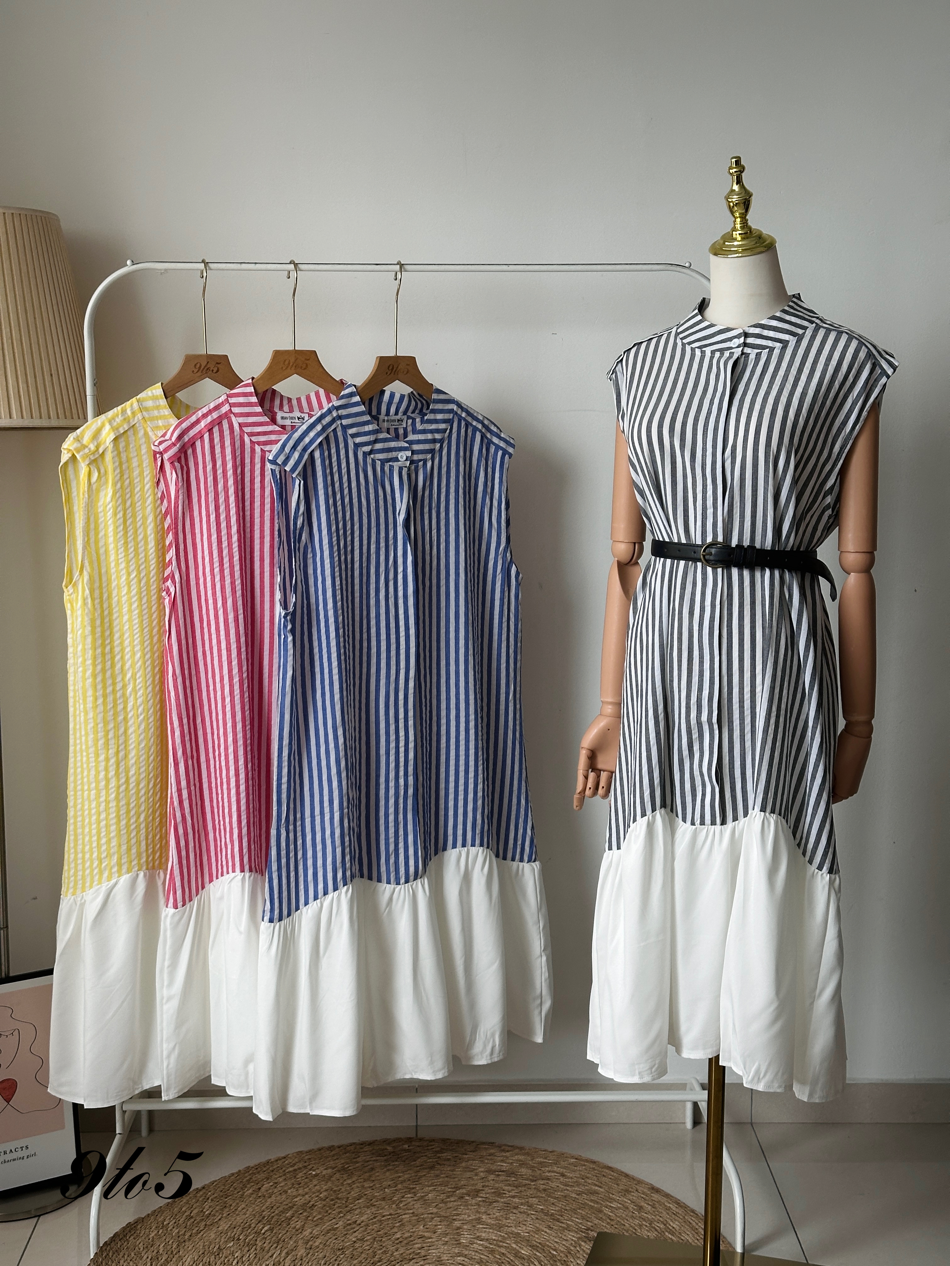 D2321 Cape Sleeve Stripe Dress - 4 Colors