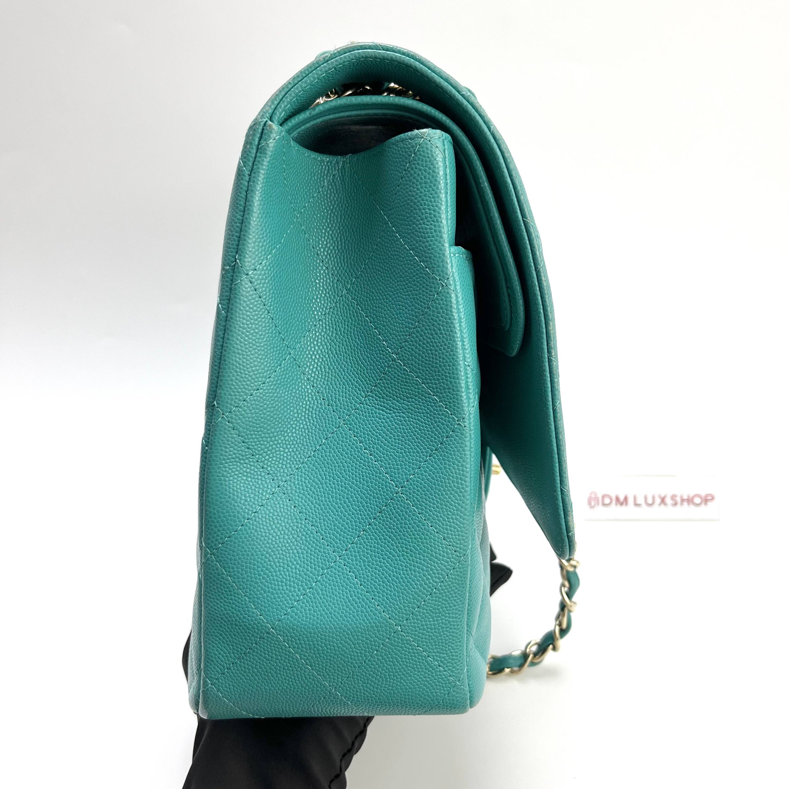 Chanel Maxi Green Caviar CF GHW (Serial 23)