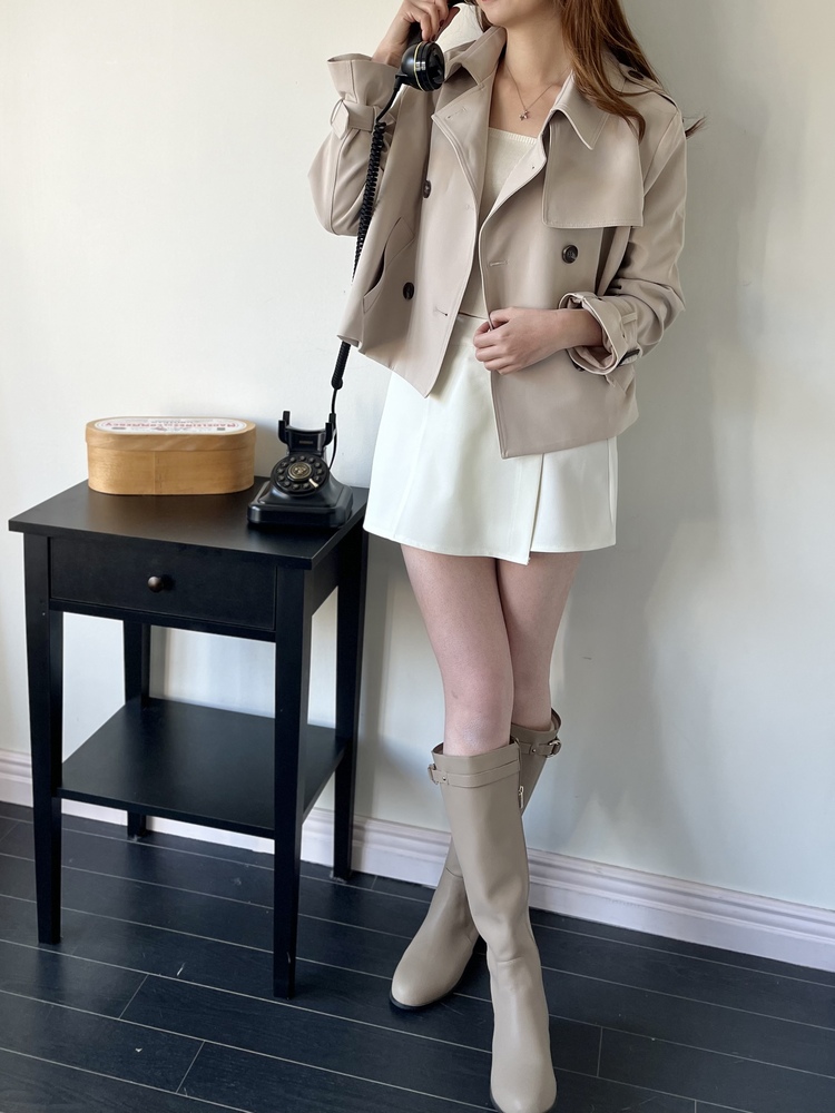 Trench-Style Short Coat (Beige)