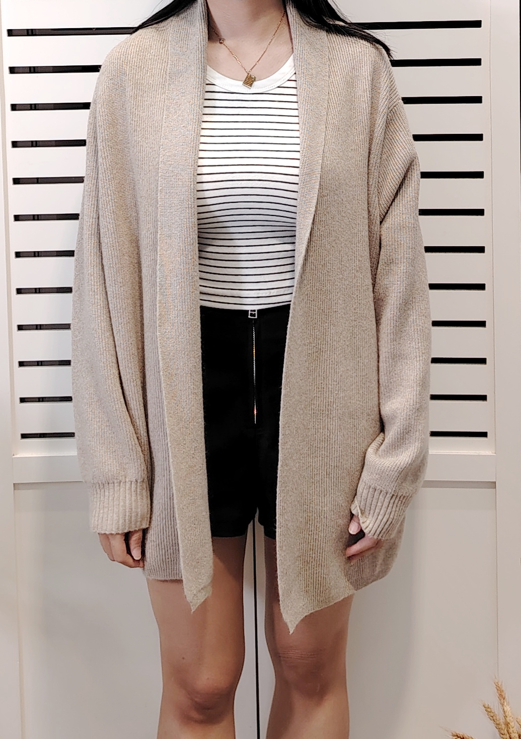 S27606 Button Free Knit Long Sleeve Coat 