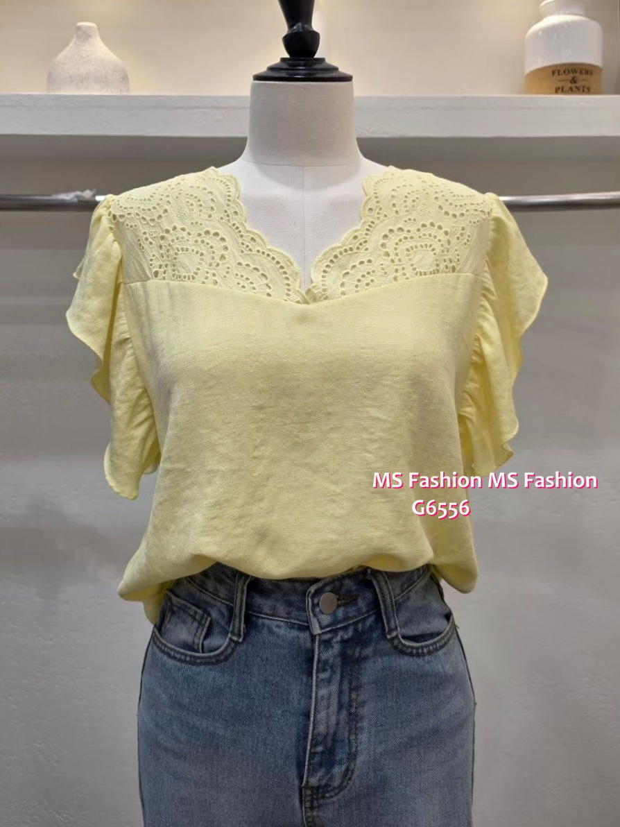G6556 波浪通花V領top
