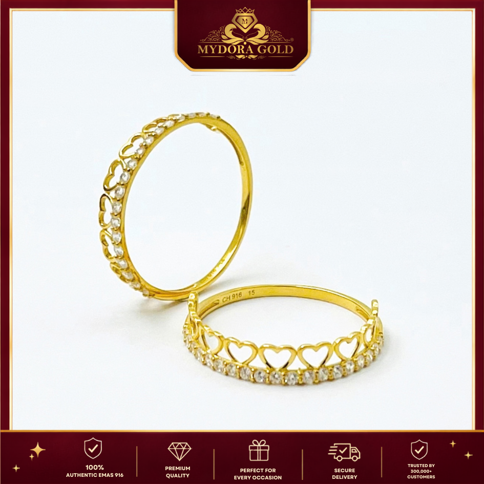 MYDORA EMAS 916 Cincin Batu CZ Love Chain l EMAS 916/22K