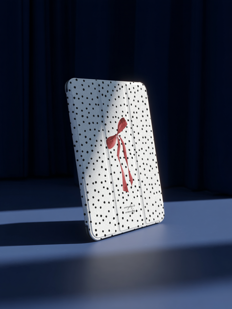【Rosé Parisien Bow with Dots】透明磨砂書本式 iPad Case