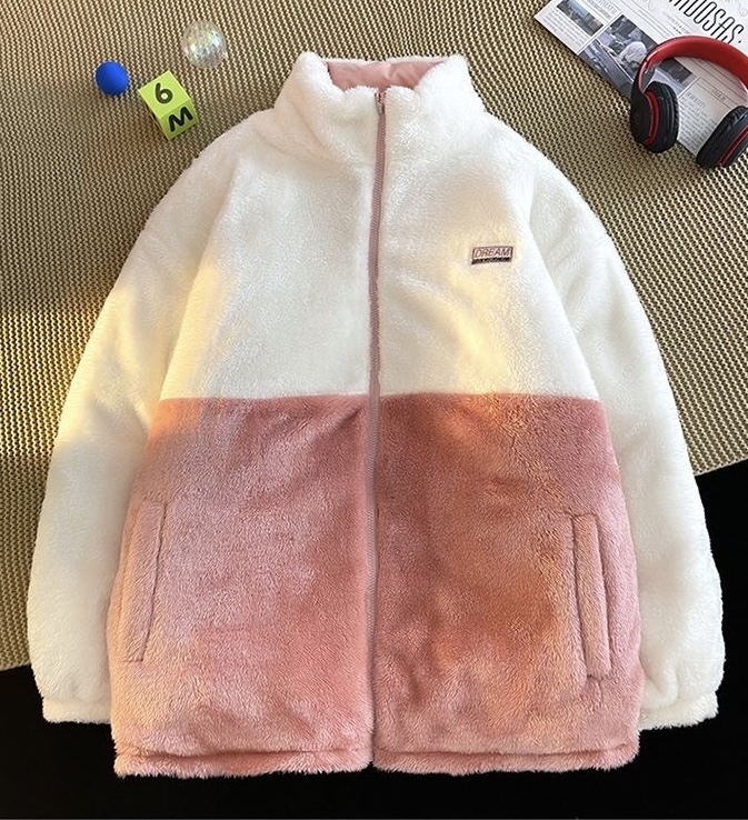 韓系情侶4色夾棉毛毛雙面褸