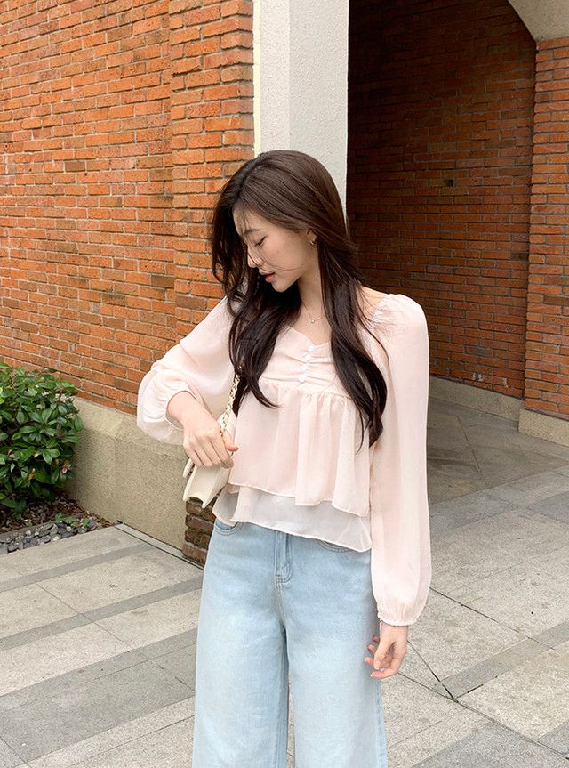 【上班/休閒】溫柔仙感雙層雪紡上衣