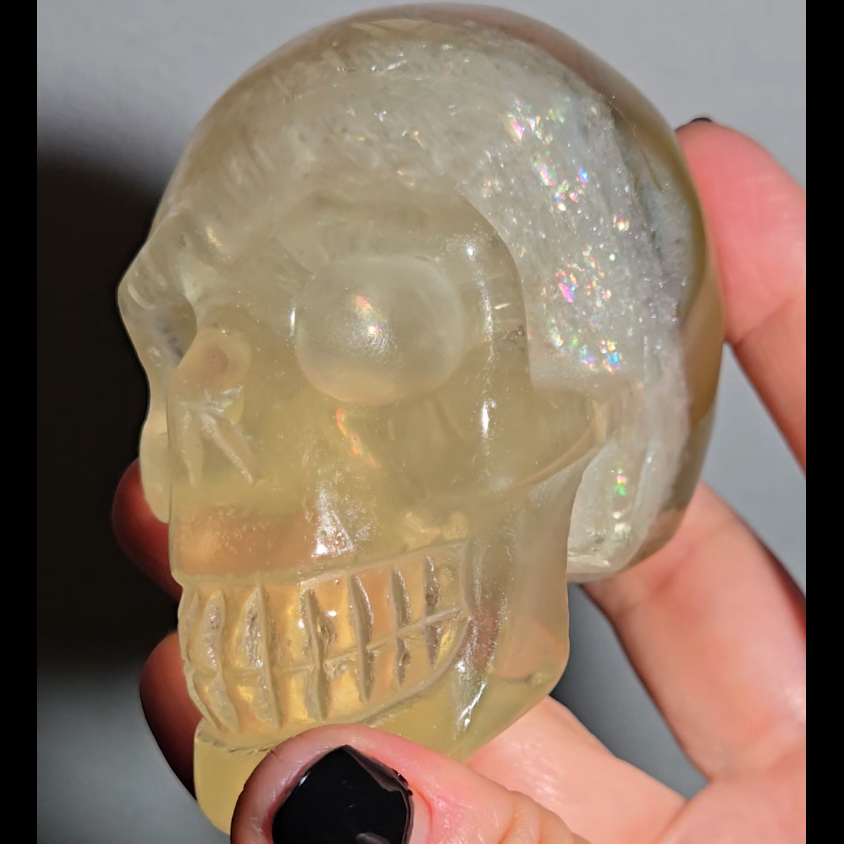 Citrine skull with rainbows and star flash asterism - C66
