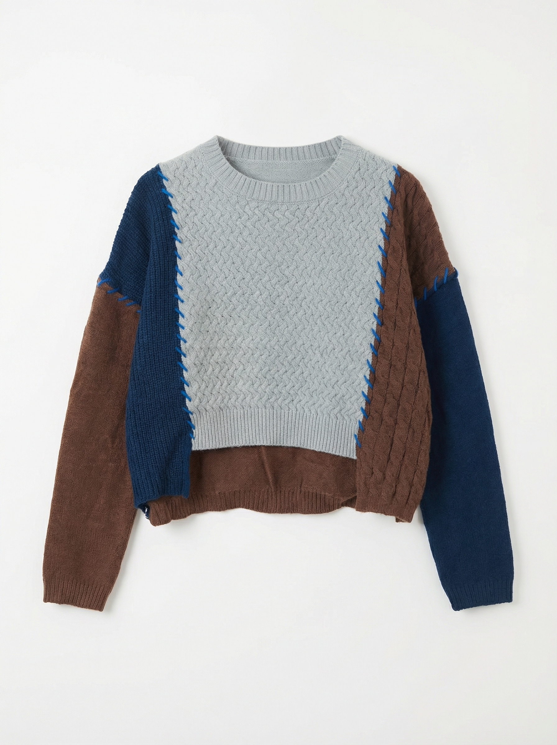 拼接扭花短版針織毛衣