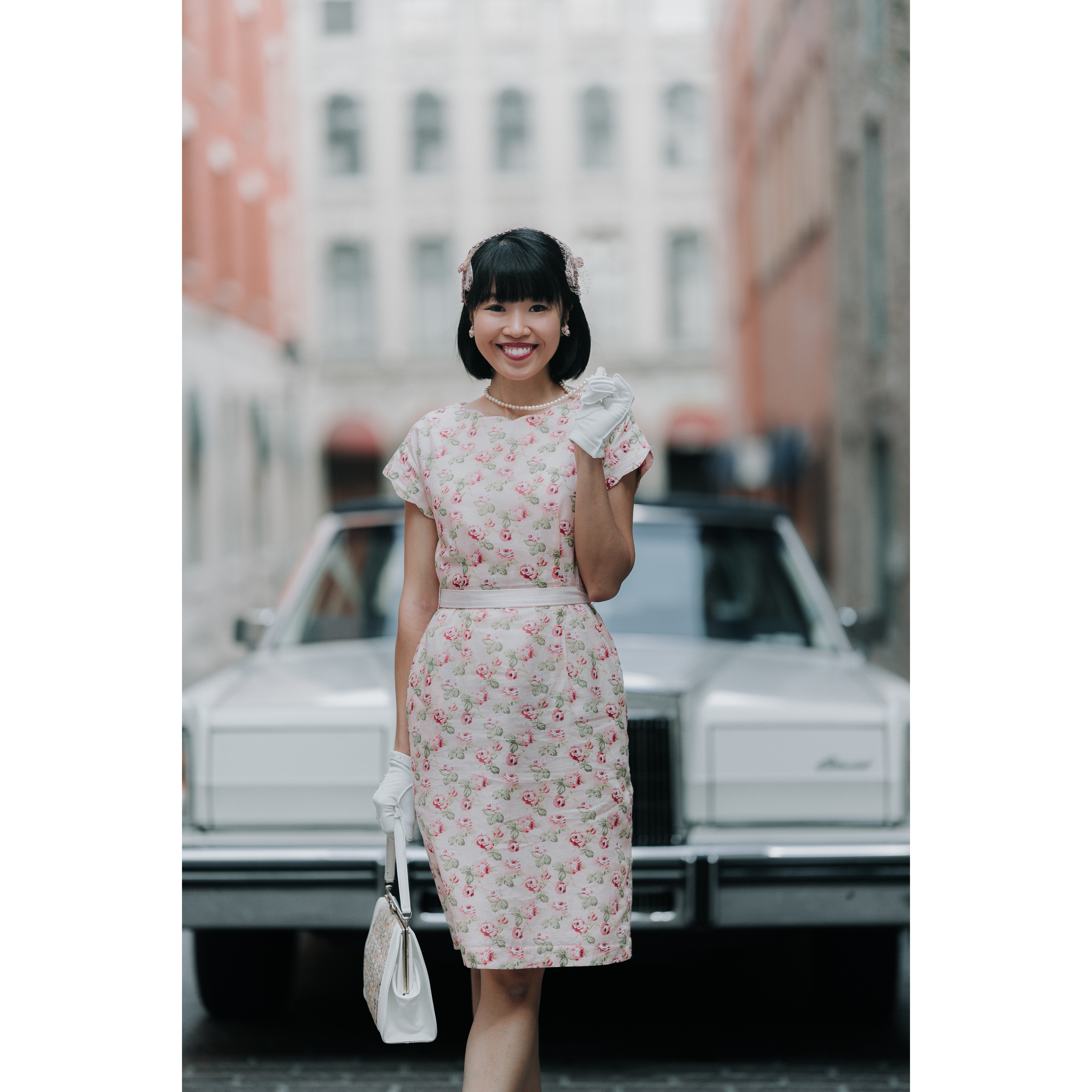 (Ready/Custom-Made)1960s-Inspired Rose Pattern 100% Cotton Scalloped Collar Secretary Dress(FM136)
