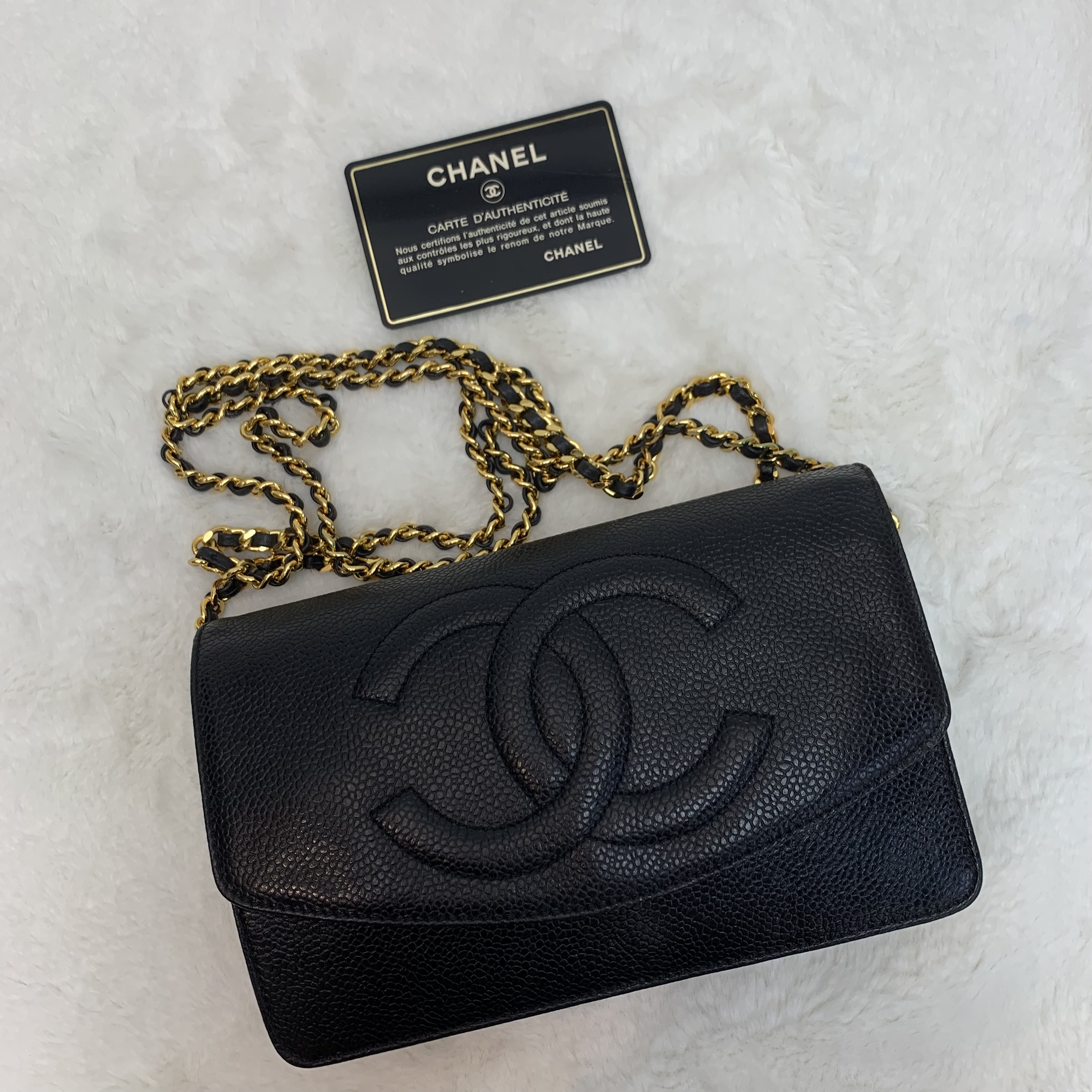 Chanel 黑色魚子醬牛皮woc