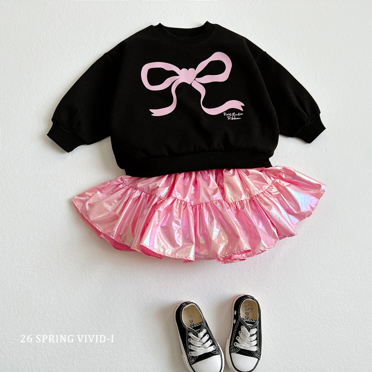 🌸預訂 韓國直送🌸🇰🇷VIVIDI三色絲帶印花寬鬆衛衣