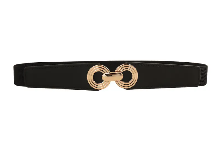 Dual Circle Buckle Elastic Cinch Waist Belt