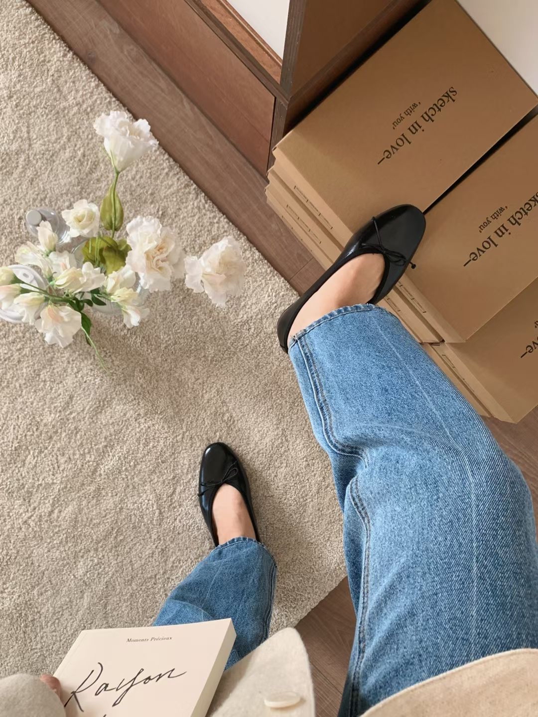 Ribbon ballet flat shoes