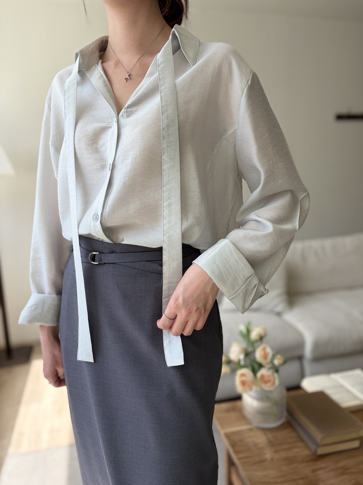 Tie Detail Sheer Blouse (Mint)