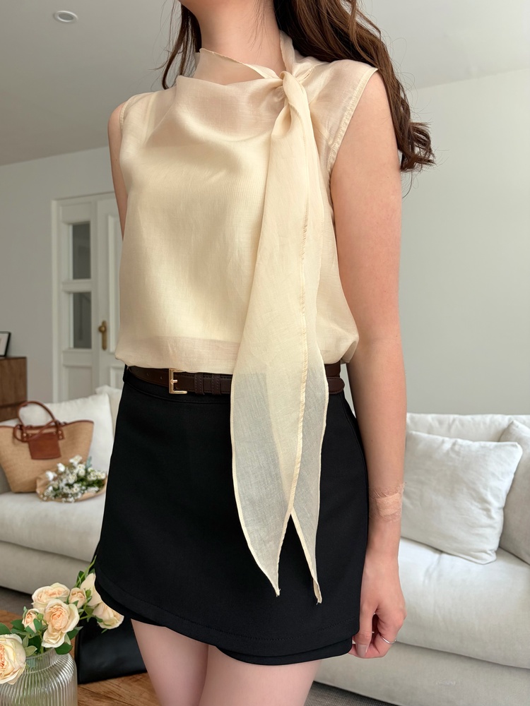 Sheer Tie-Neck Top (Cream)