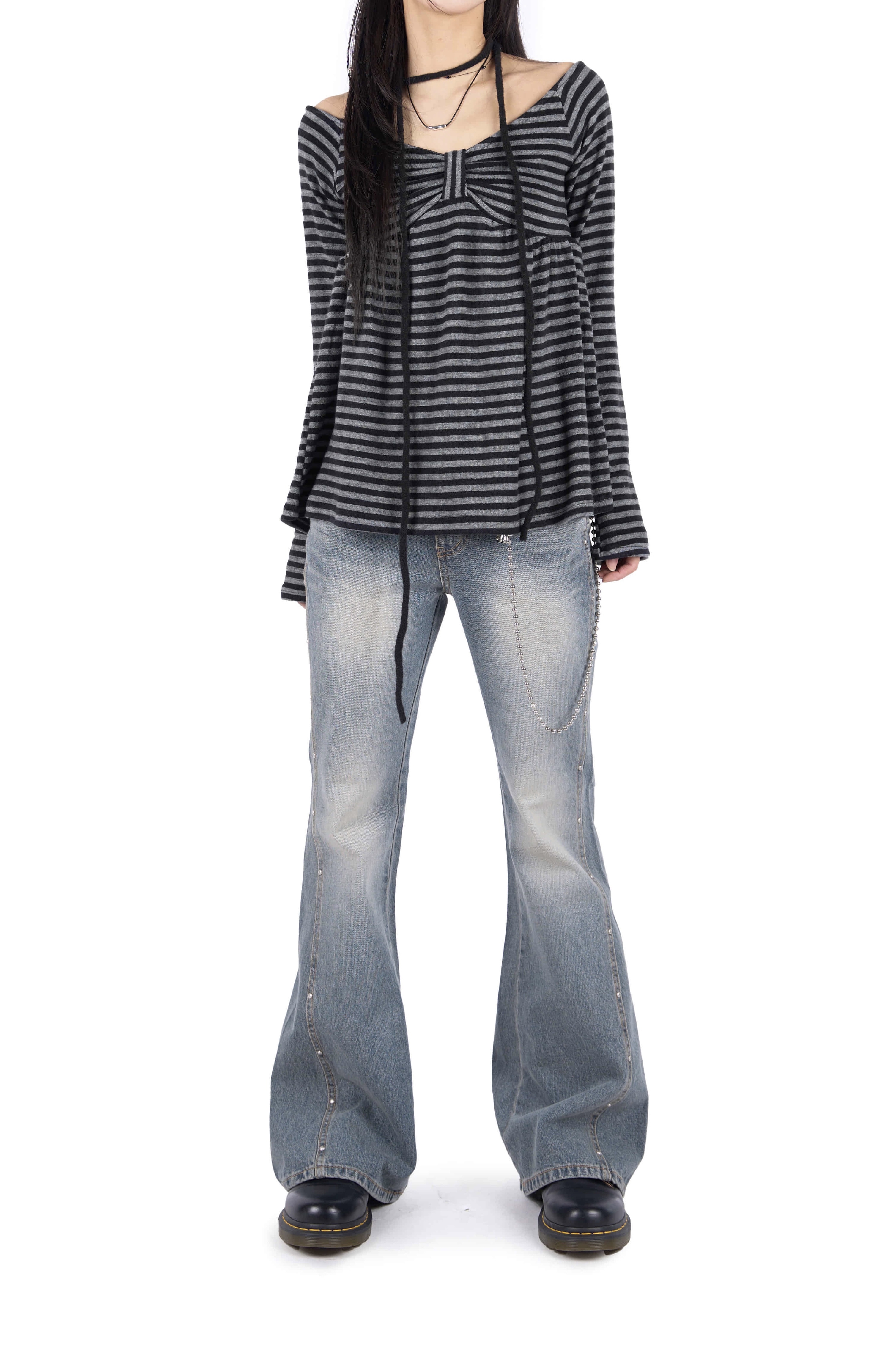 Studded Flare Denim Jeans