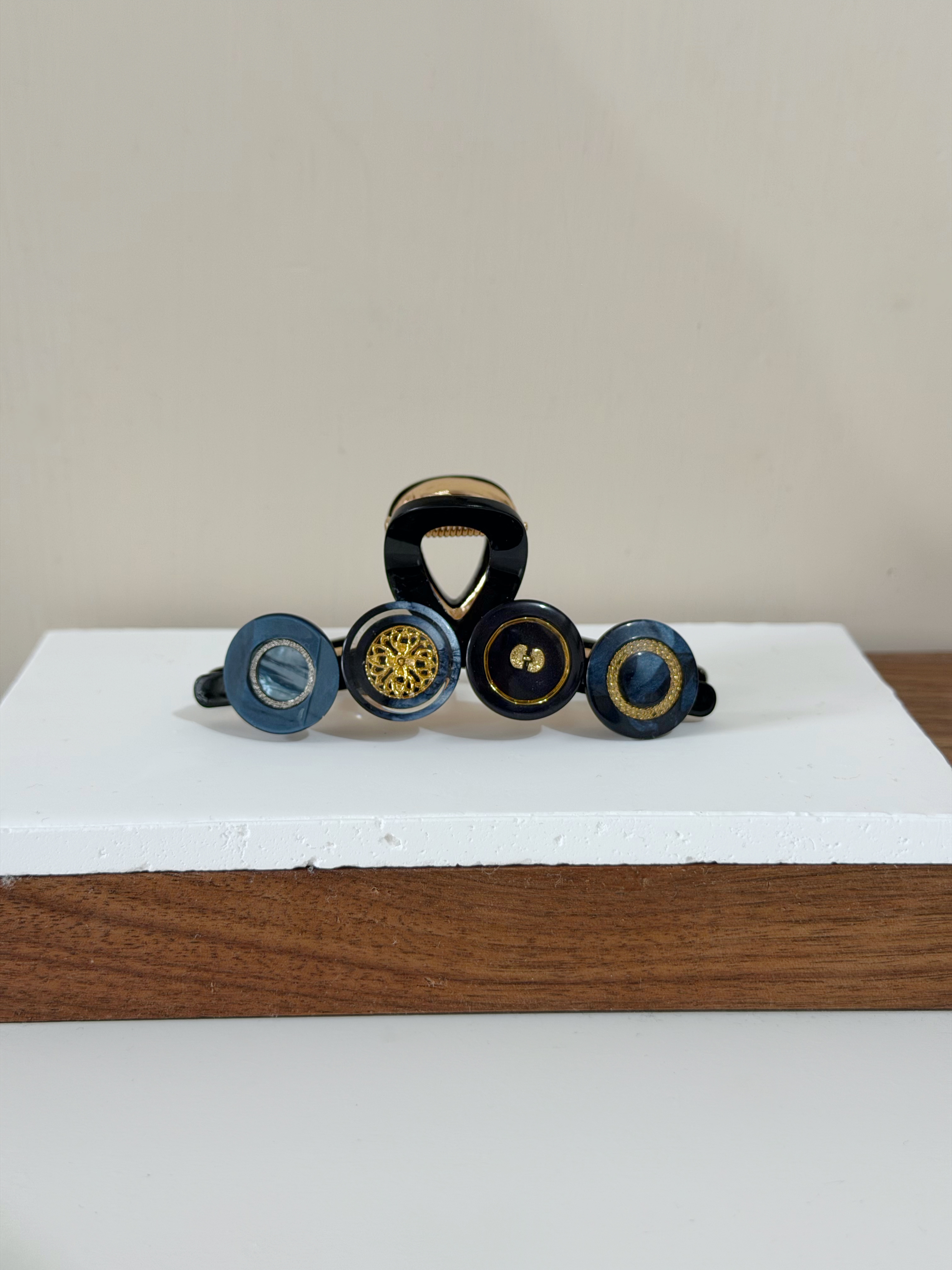 復古鈕扣髮夾/黑色系 8cm長