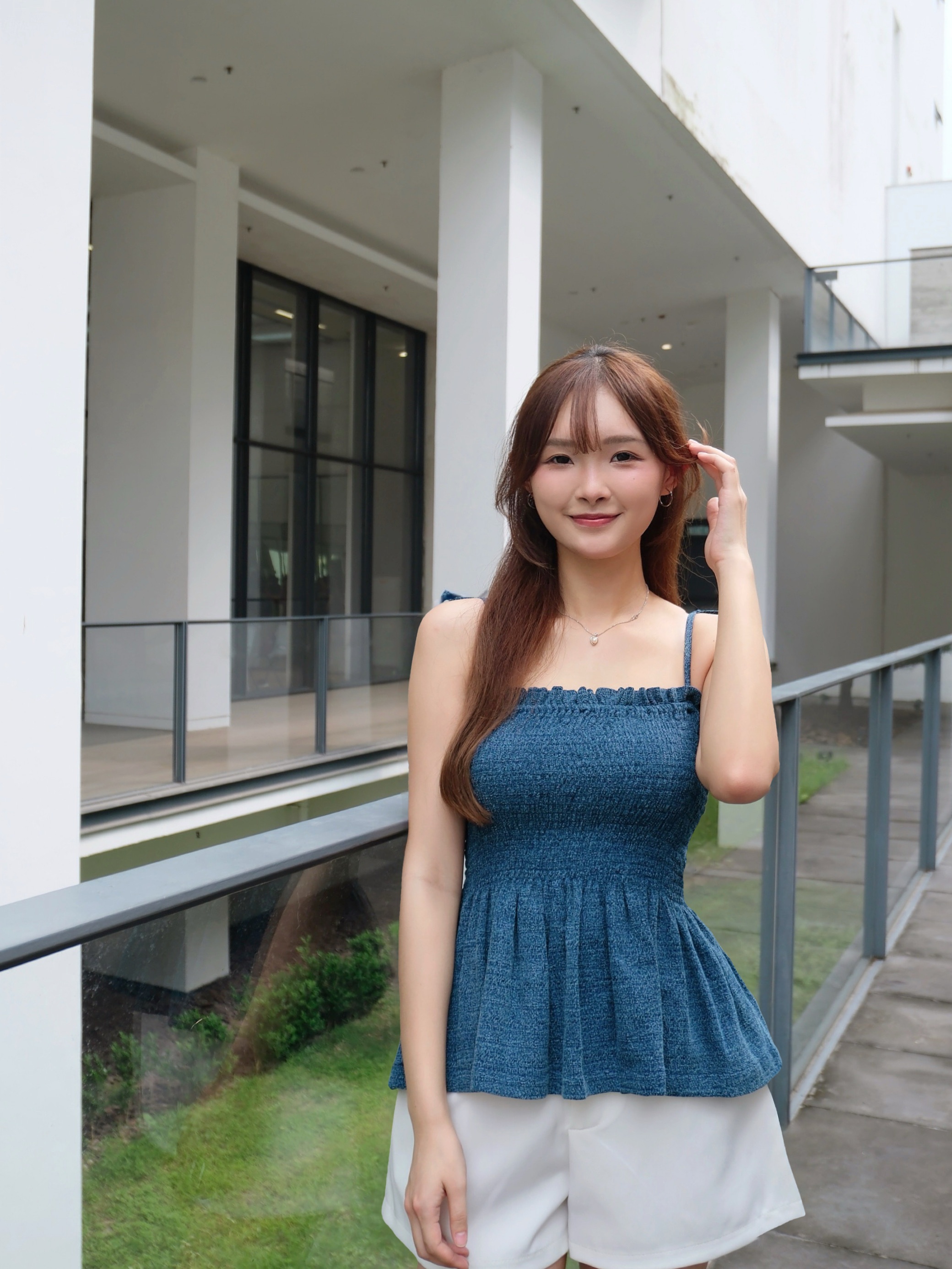 ♡︎TH - 藍染皺皺彈性綁帶長top