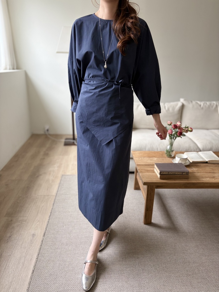 Wrap-Accent Dress (Navy)