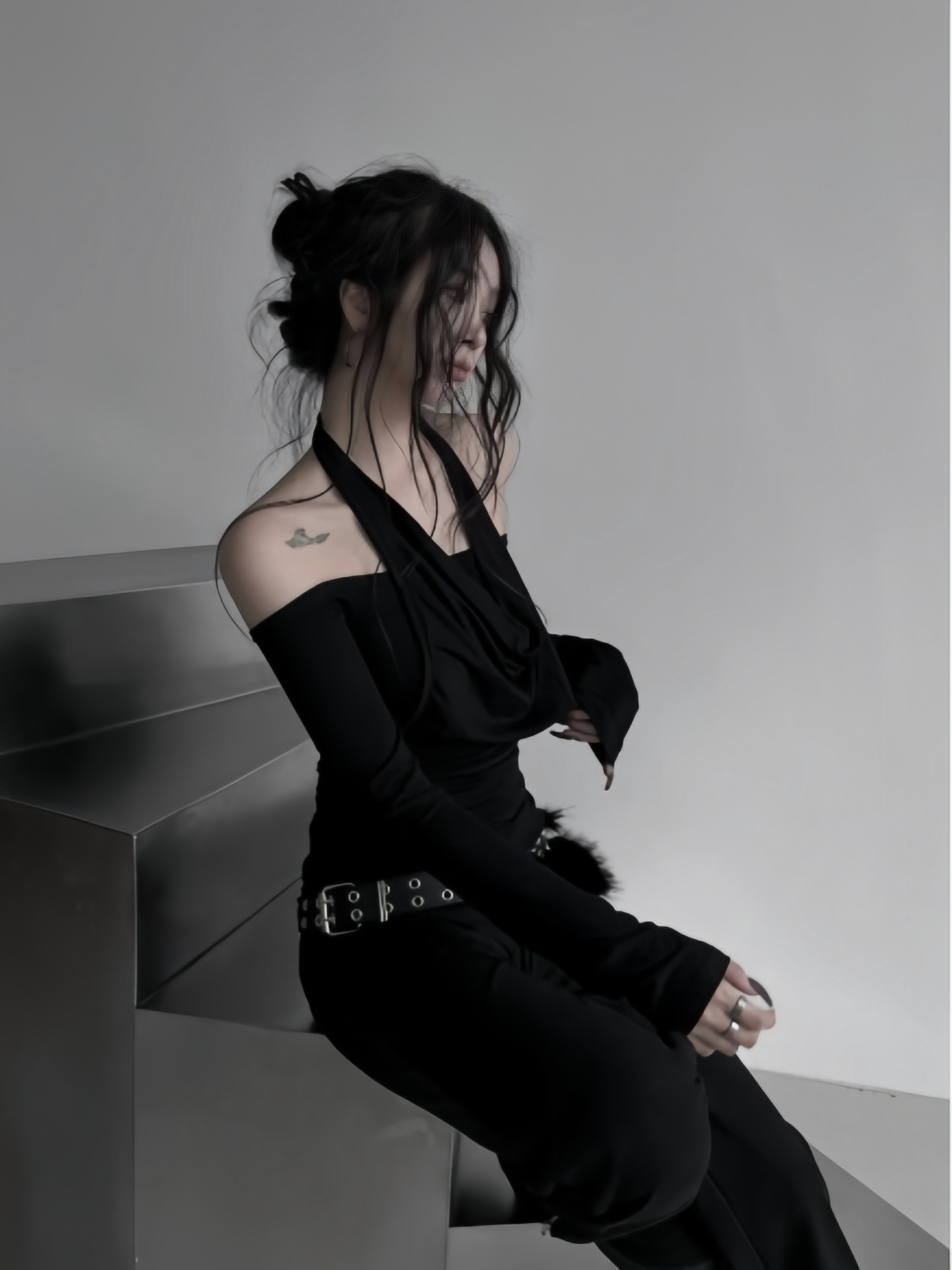 Halter Off-Shoulder Ruched Long Sleeve