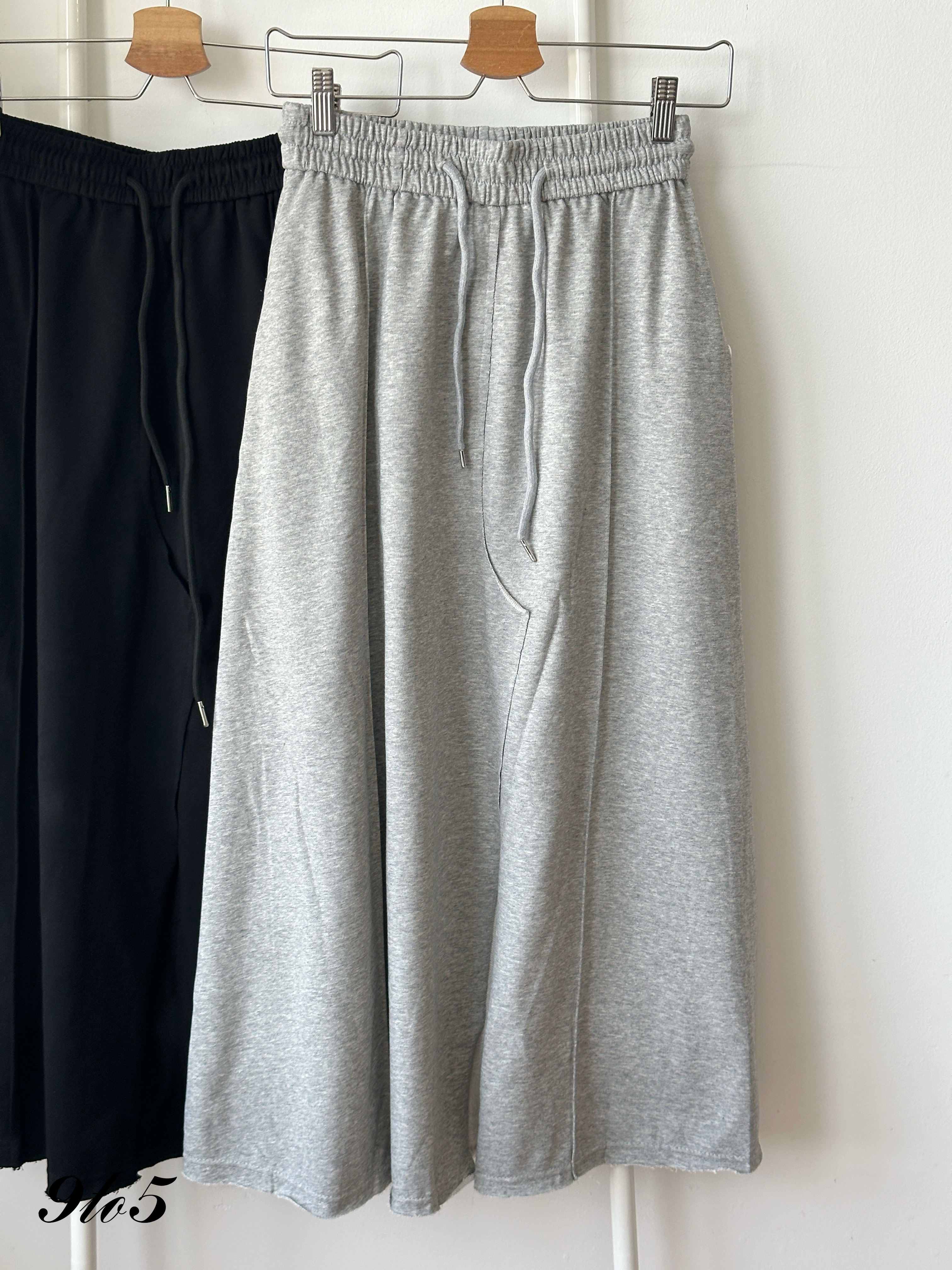 S1921 Drawstring Long Skirt - Black & Grey