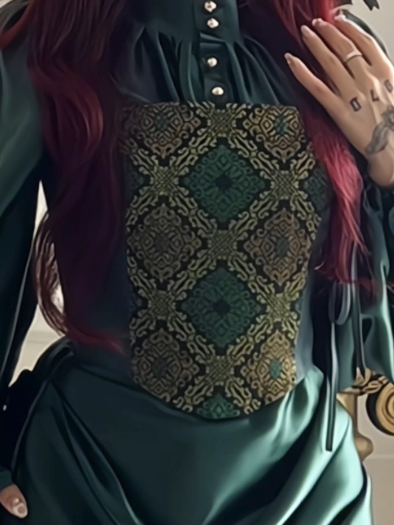 Kadita Songket Corset and Draped Skirt with King Blouse in Emerald Green