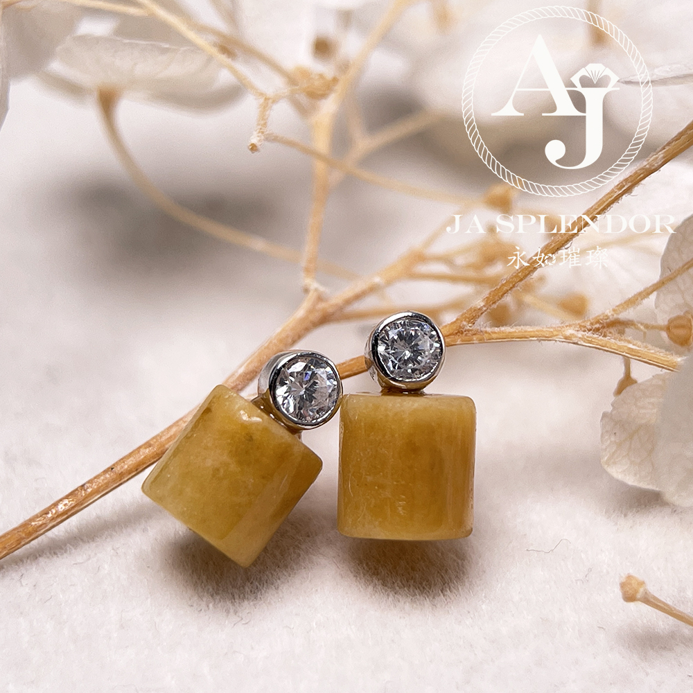 FBG26-H03 天然翡翠A玉 簡約黃翡純銀耳釘
