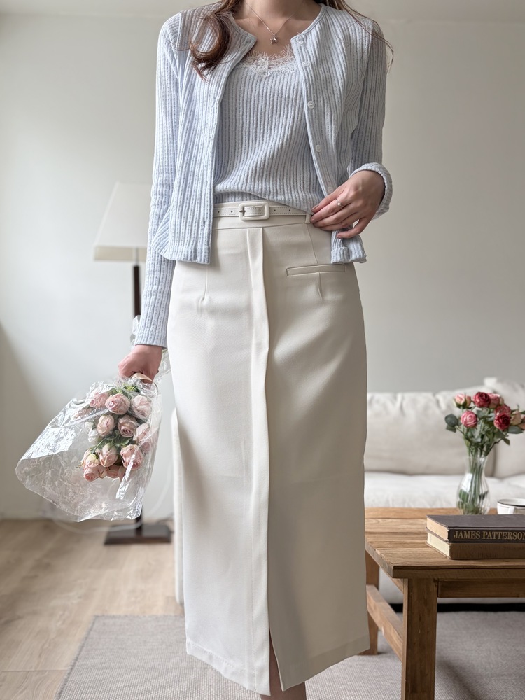 Belted Pencil Skirt (Ivory)