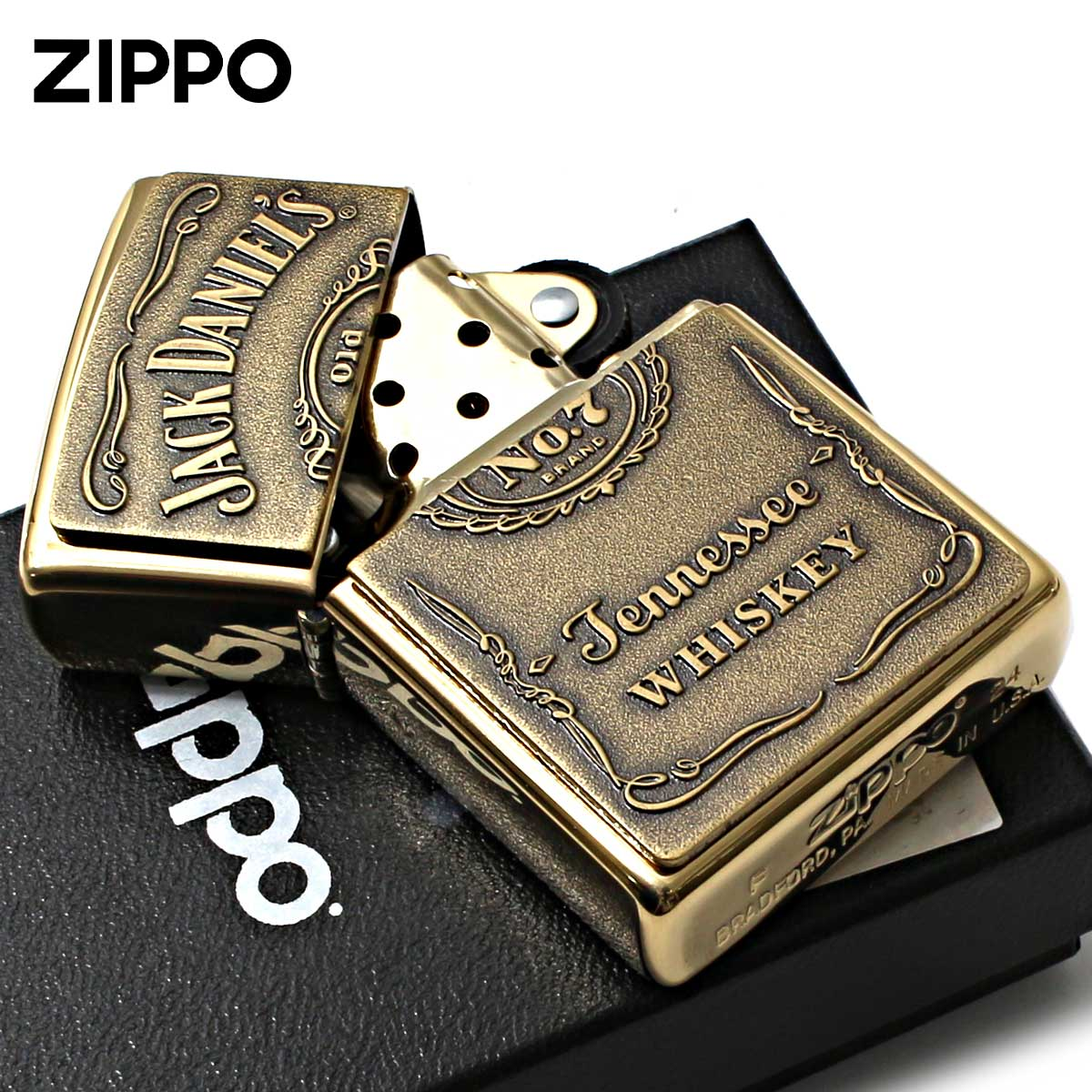 美國製造 | Zippo指定經銷商 Zippo 254BJD.428 Jack Daniel's 標誌打火機高光銅凸起徽章 Jack Daniel's Label Lighter High Polish Brass Raised Emblem