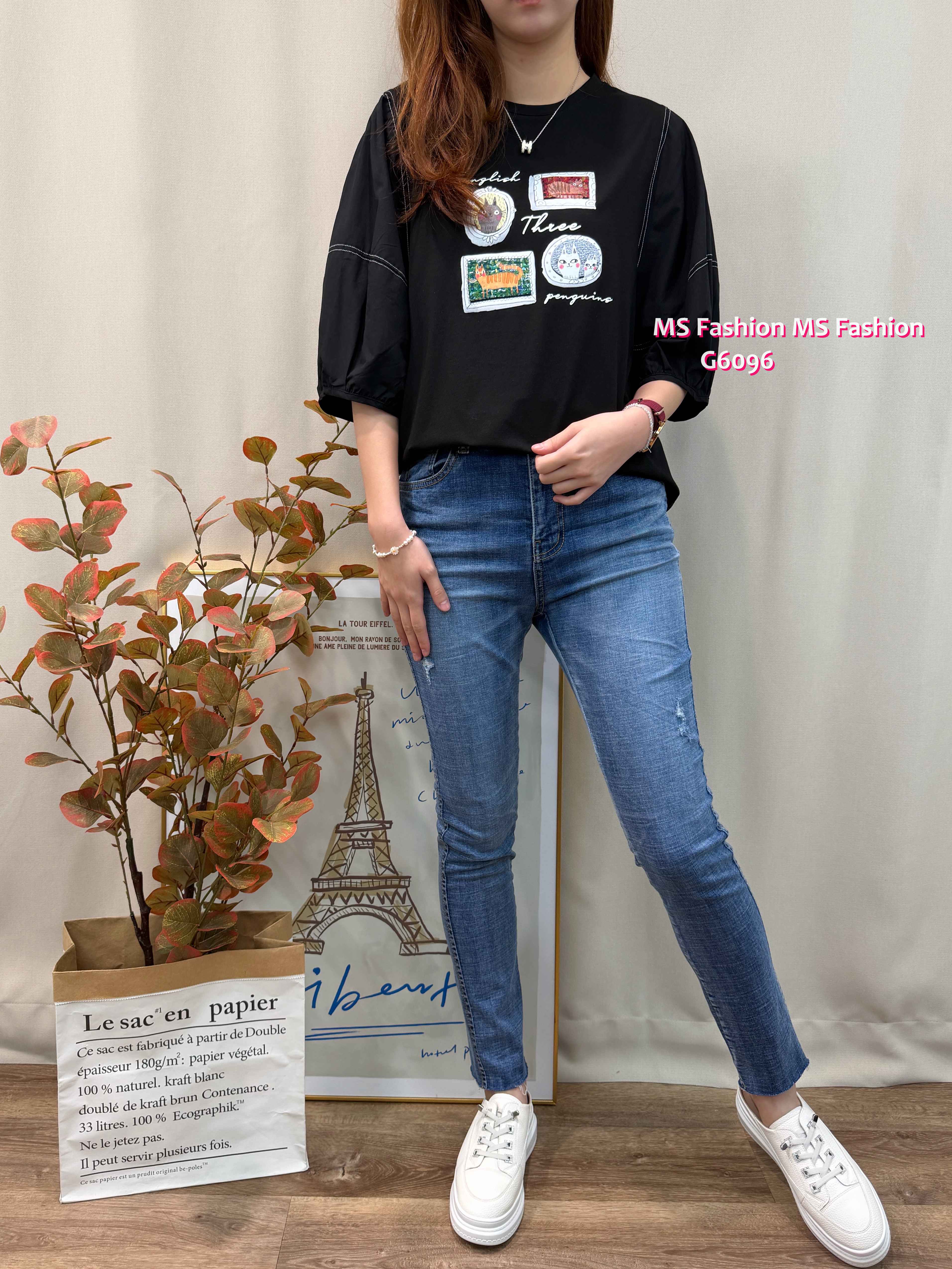 G6096 韓國🇰🇷靚print明線中袖top