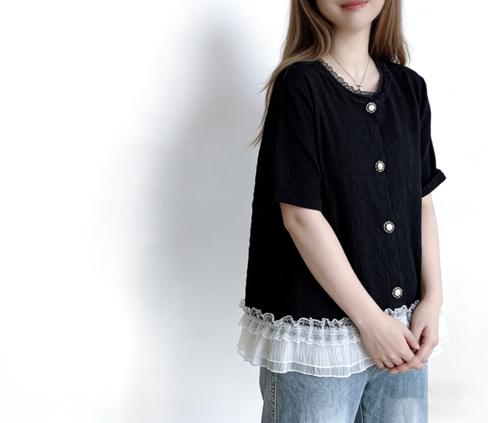 ☀️初夏優惠☀️ 小香風拼接Ruffle Top