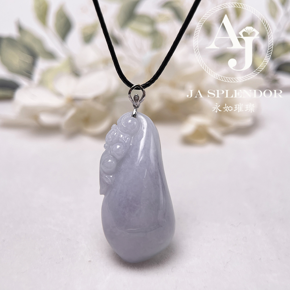 JNK-92 天然翡翠A玉 紫羅蘭玉靈猴獻壽萬壽果18K金吊墜