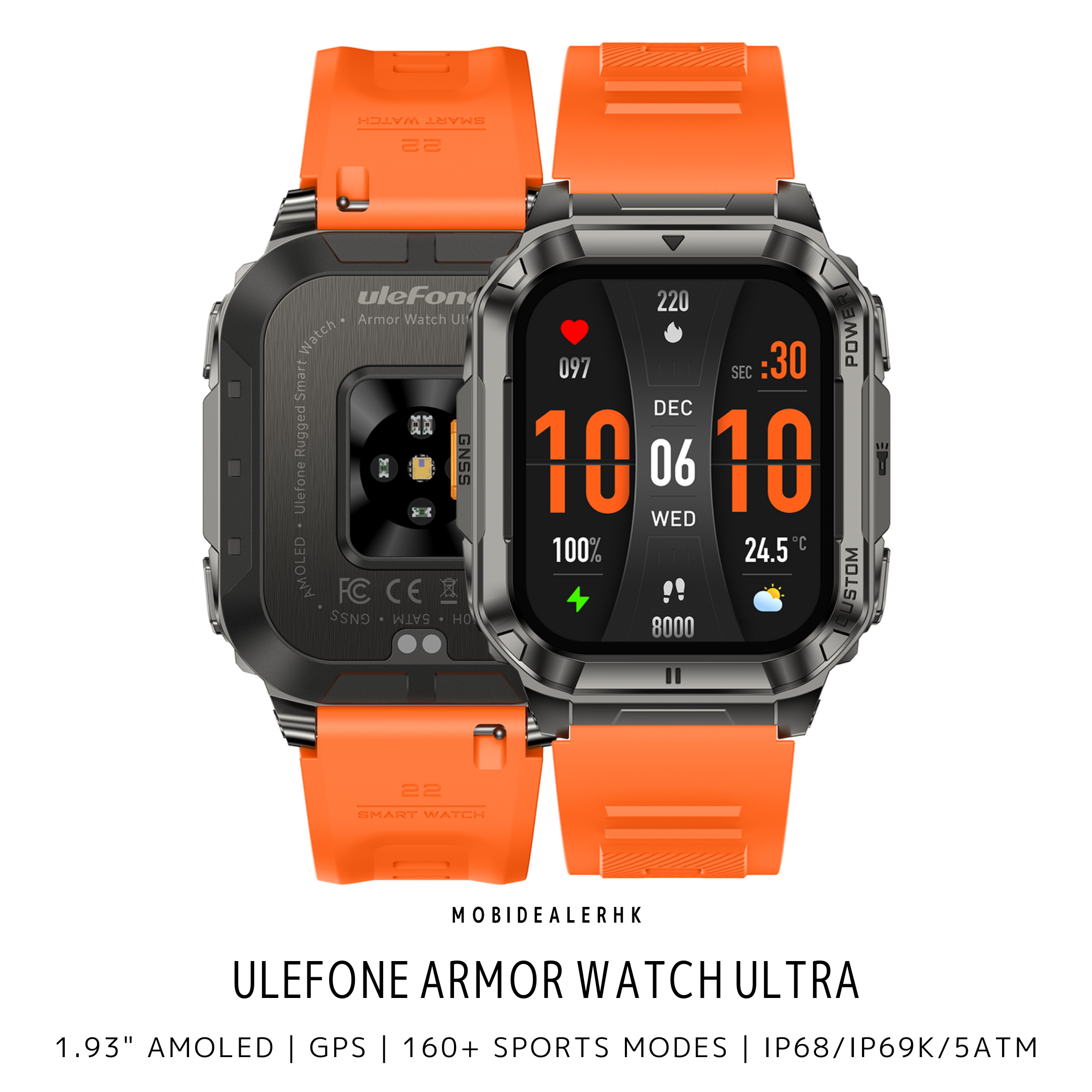 Ulefone Armor Watch Ultra | 歐樂風 Armor Watch Ultra | 三防智能手錶 | 1.93" AMOLED 大屏幕 | IP68/IP69K・MIL-STD-810H・5ATM | GPS+AGPS 離線地圖