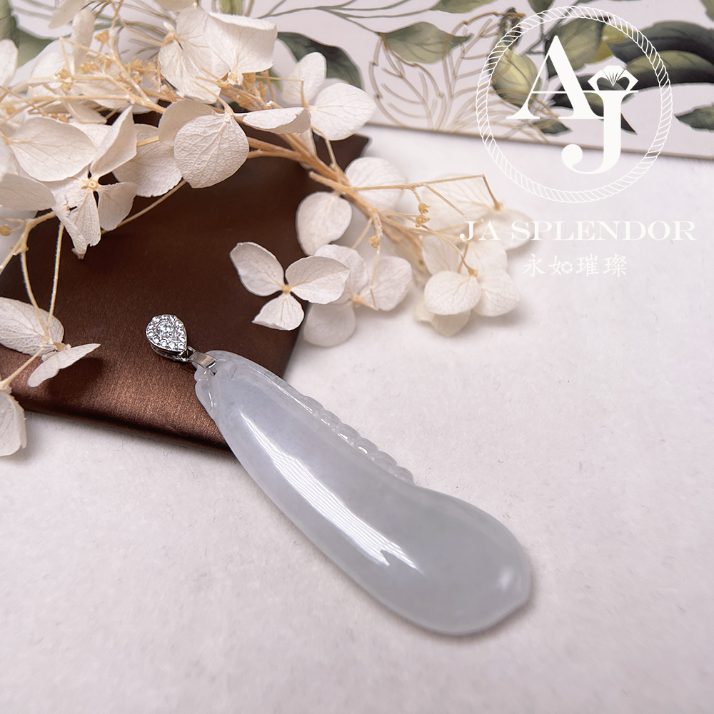 JNS-313 天然翡翠A玉 白冰萬壽果/福瓜吊墜