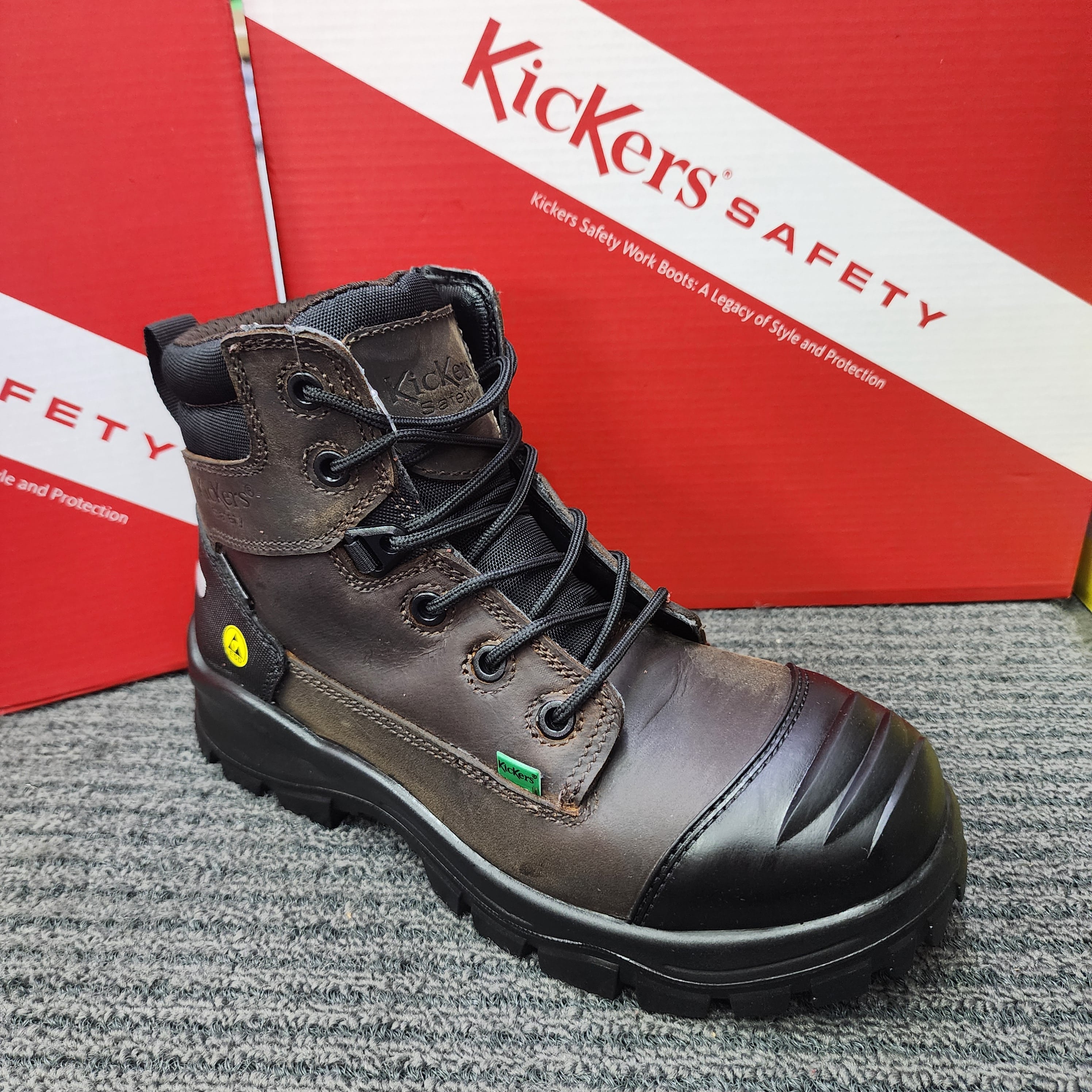 KicKers Safety Shoes 3066 Mid Cut Lace Water Proof ESD Full Leather Brown   