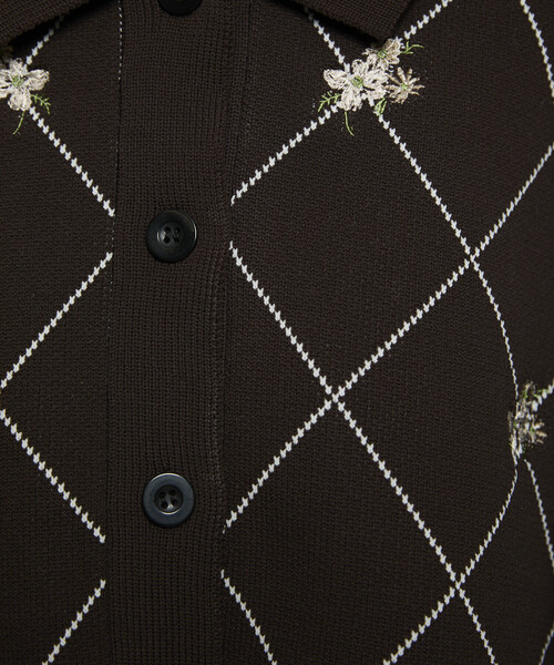 線條菱形花卉刺繡短短外套