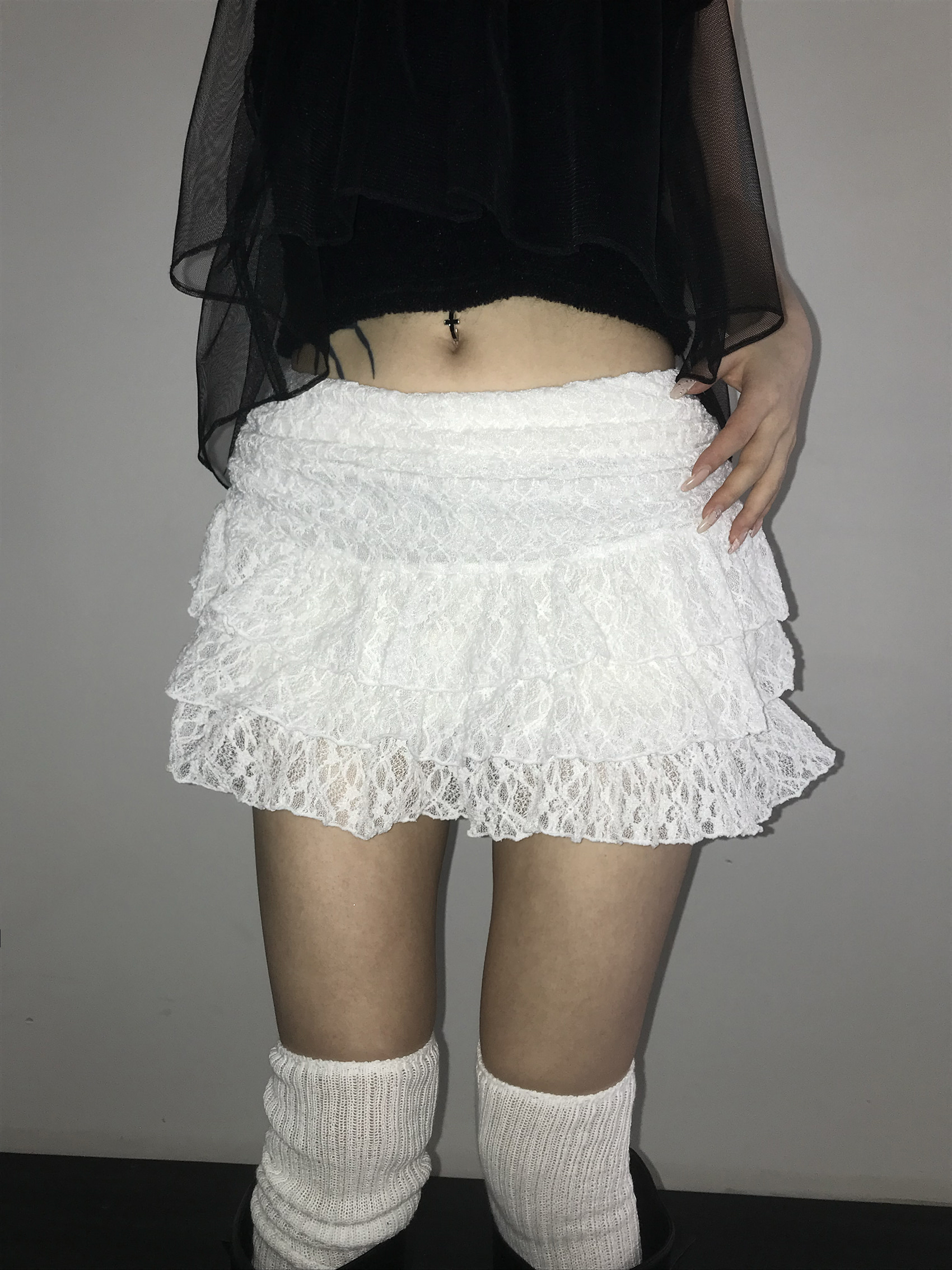 Tiered Ruffled Lace Mini Skirt
