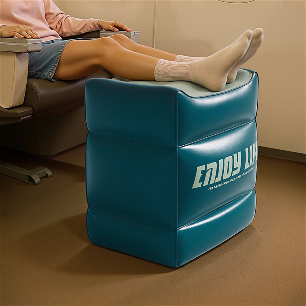 充氣腳墊 腳凳 長途飛機放腳墊 火車 高鐵 汽車足墊 充氣腳墊足踏 白色 [平行進口] HK2769
