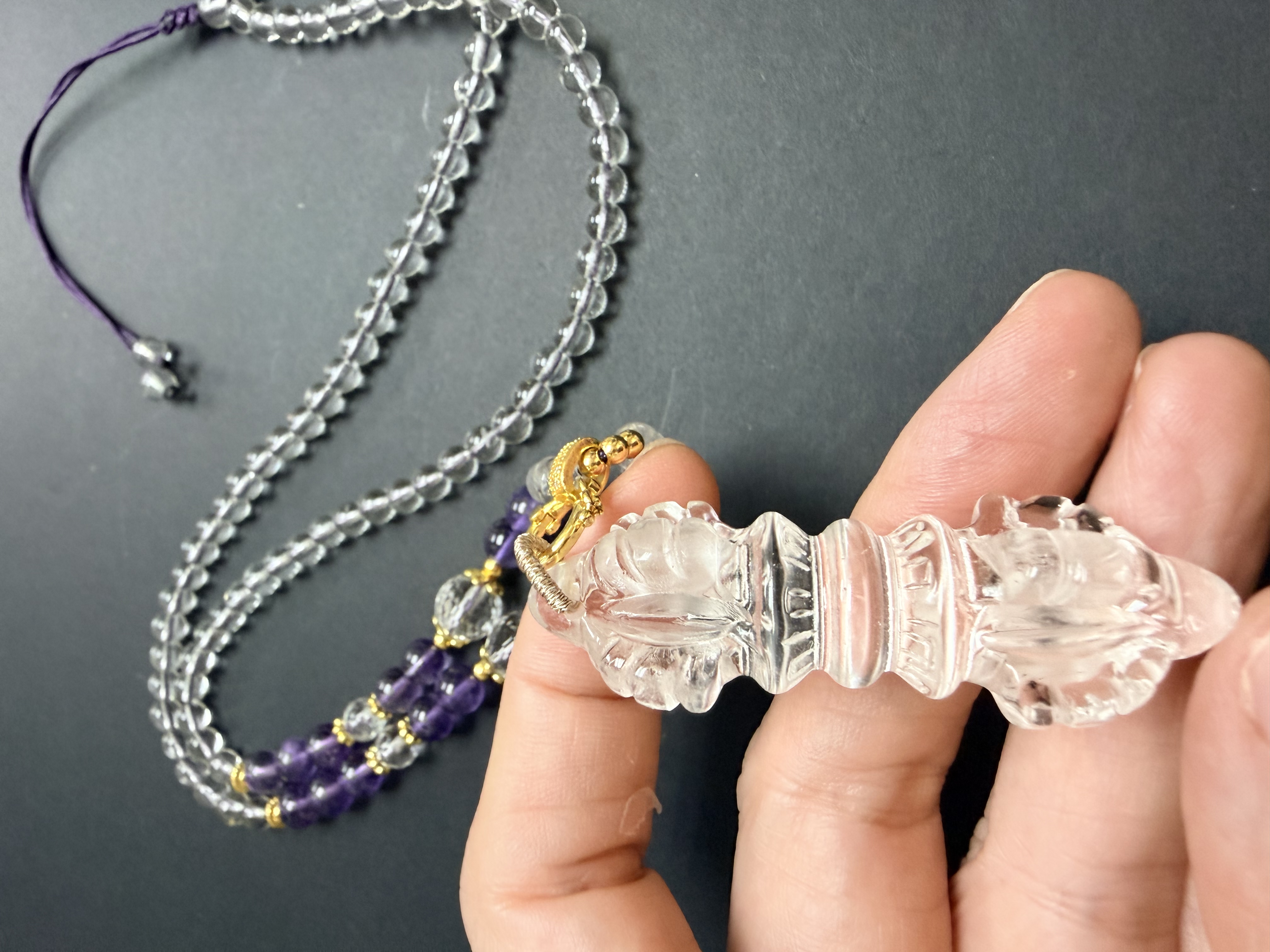 白水晶金剛杵 配白水晶紫晶萬能扣頸鏈（杵長：5cm)已加持
