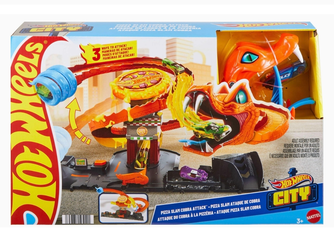 Hot Wheels眼鏡蛇攻擊賽道玩具 1:64車軌套裝 男孩怪獸賽車軌道冒險玩具禮物