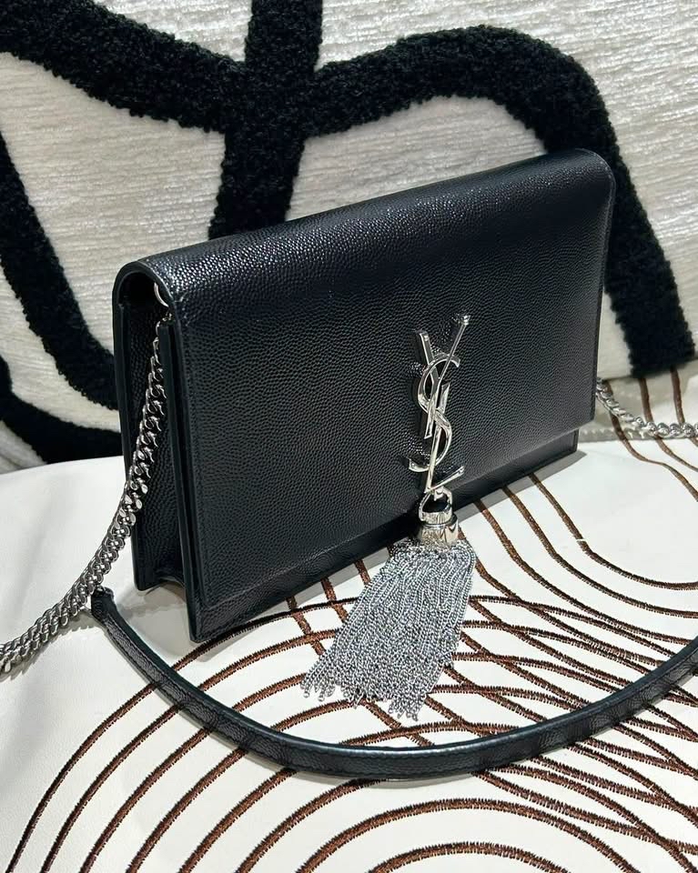 全新 YSL Kate tassel chain flap bag 黑色粒粒牛皮 100%Authentic, 全新未使用品 ✅ certificate✅Dust bag✅box